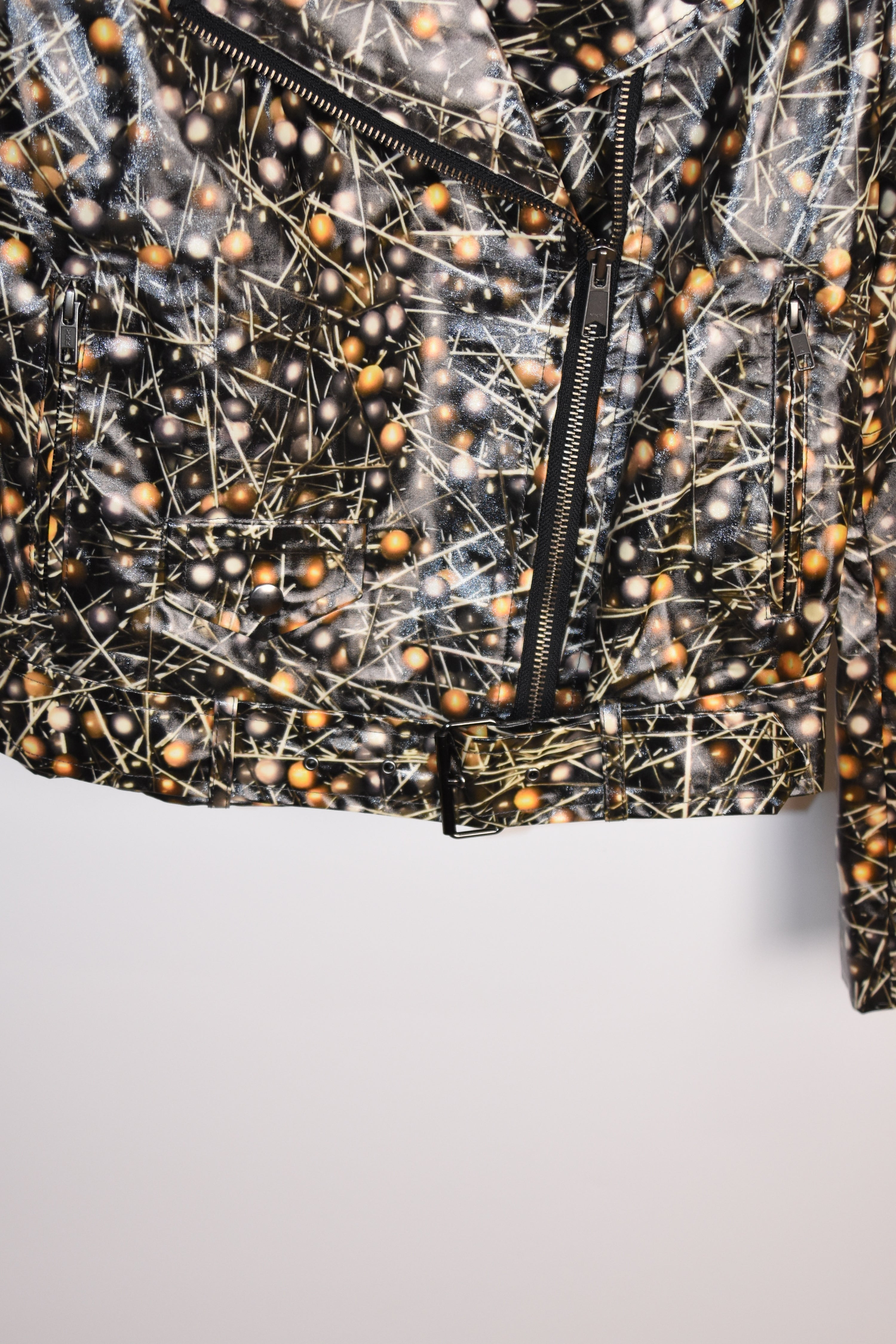 Jean Paul Gaultier for Sept Premières “Abstract Atomic Print” Moto Jacket – Women’s Size 38 (Brand New)