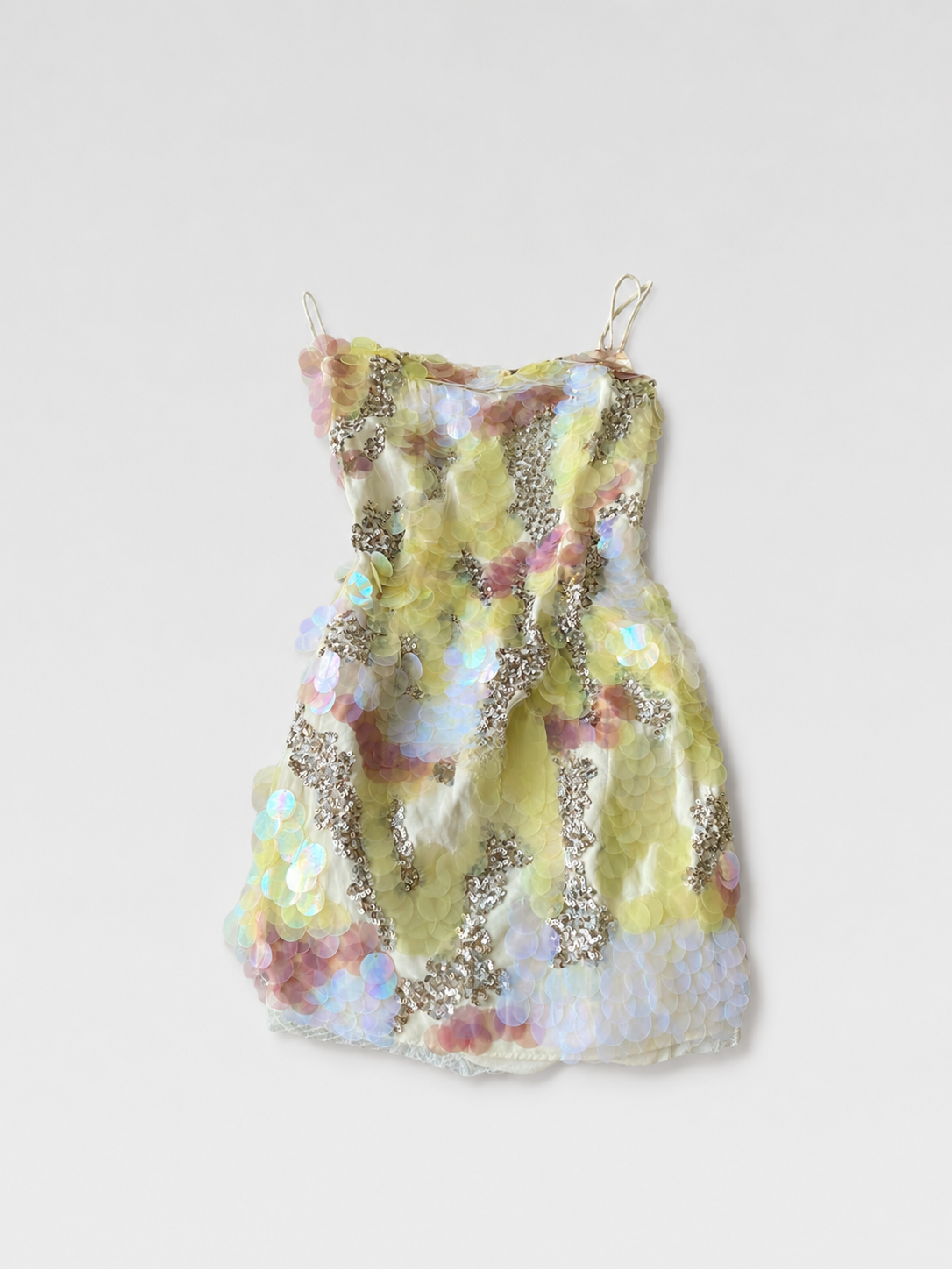 Blugirl Blumarine Sequin Slip Dress Yellow Iridescent Mermaid Mini Dress Y2K Rare IT42