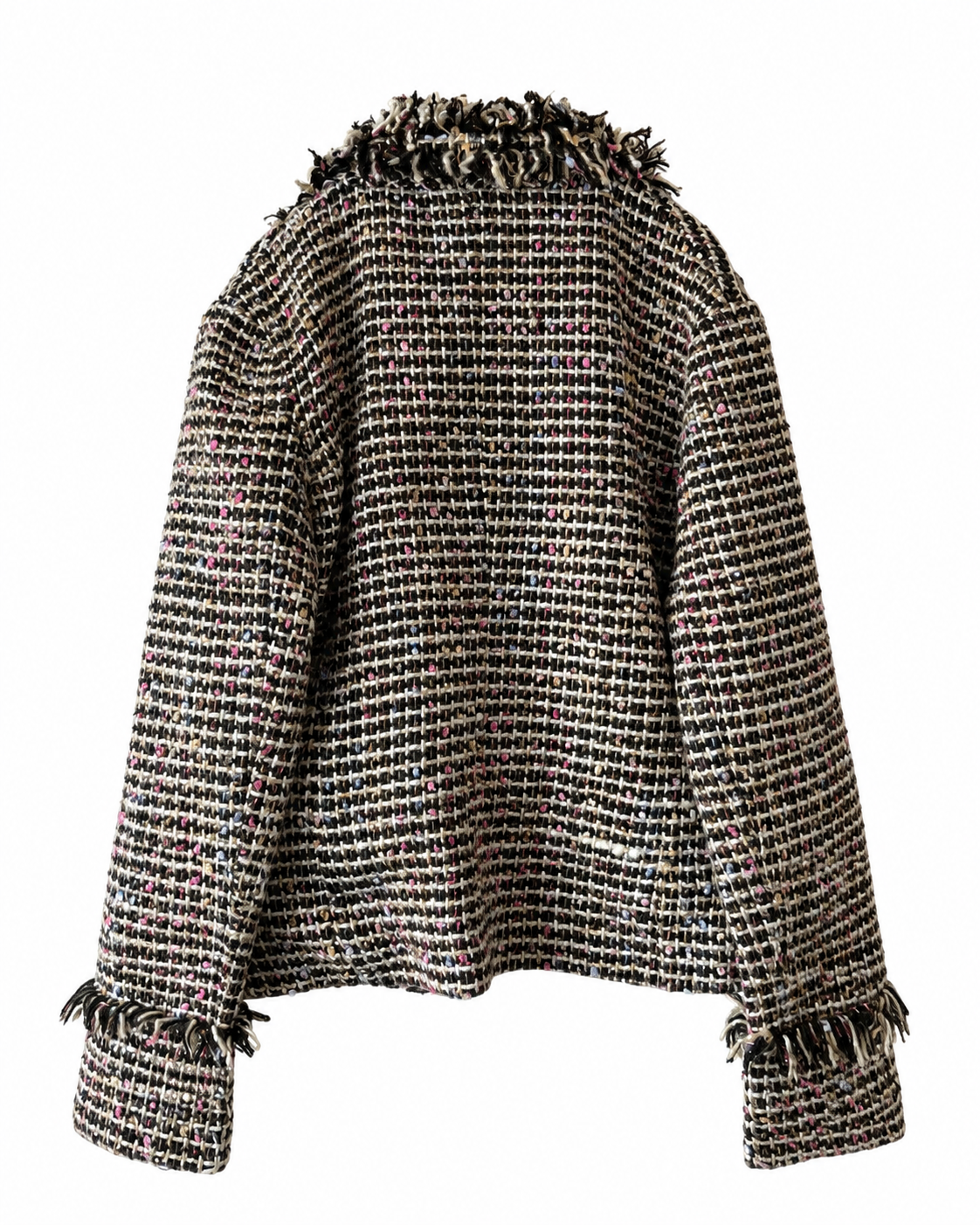 Vintage Textured Bouclé Fringe Trim Cropped Jacket