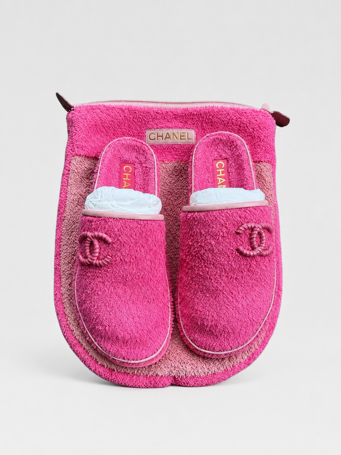 Chanel Pink Terry Cloth CC Logo Slide Sandals Luxury Spa Slippers Size 37 New with Dust Bag