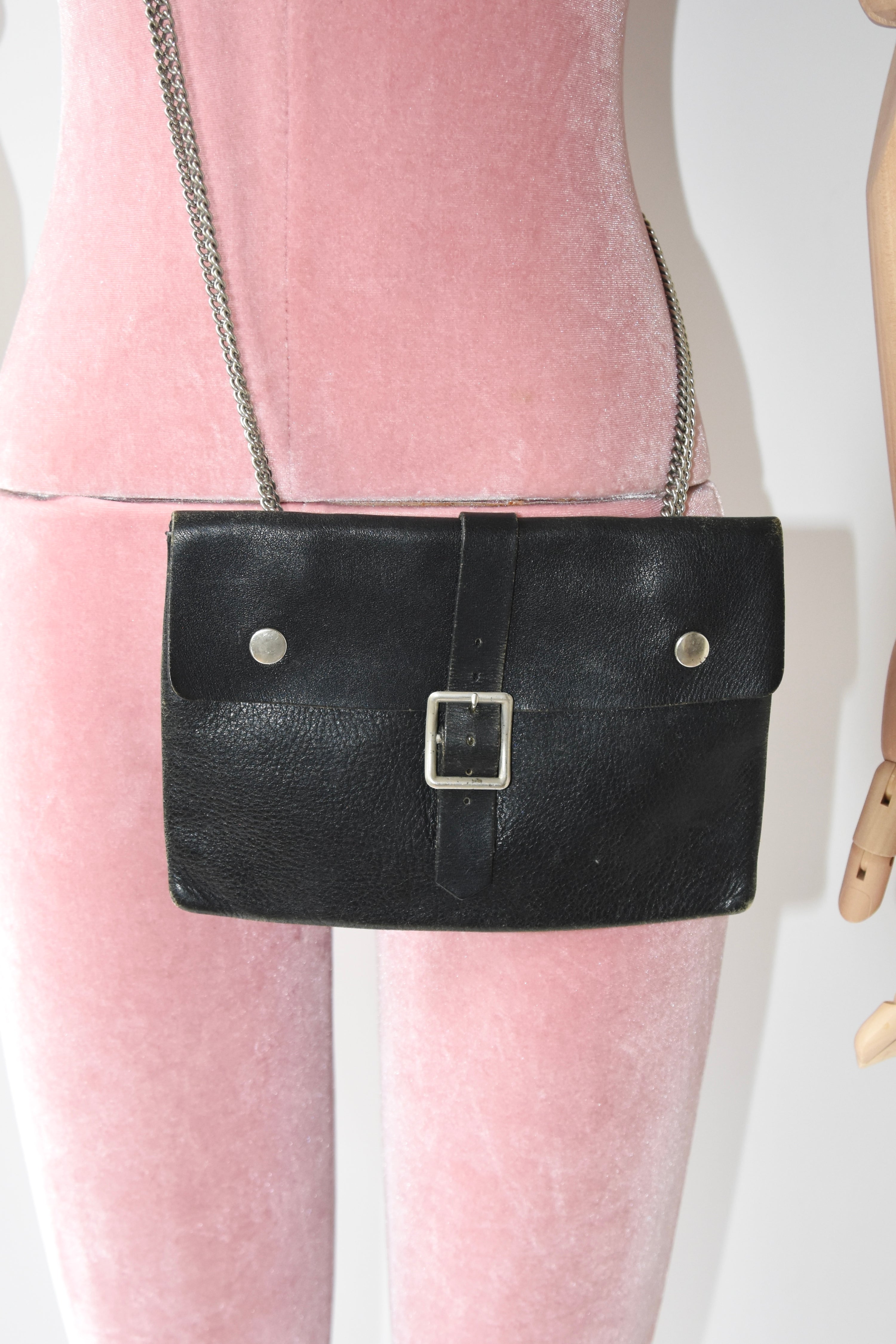 Comme des Garçons Black Leather Chain Buckle Shoulder Bag