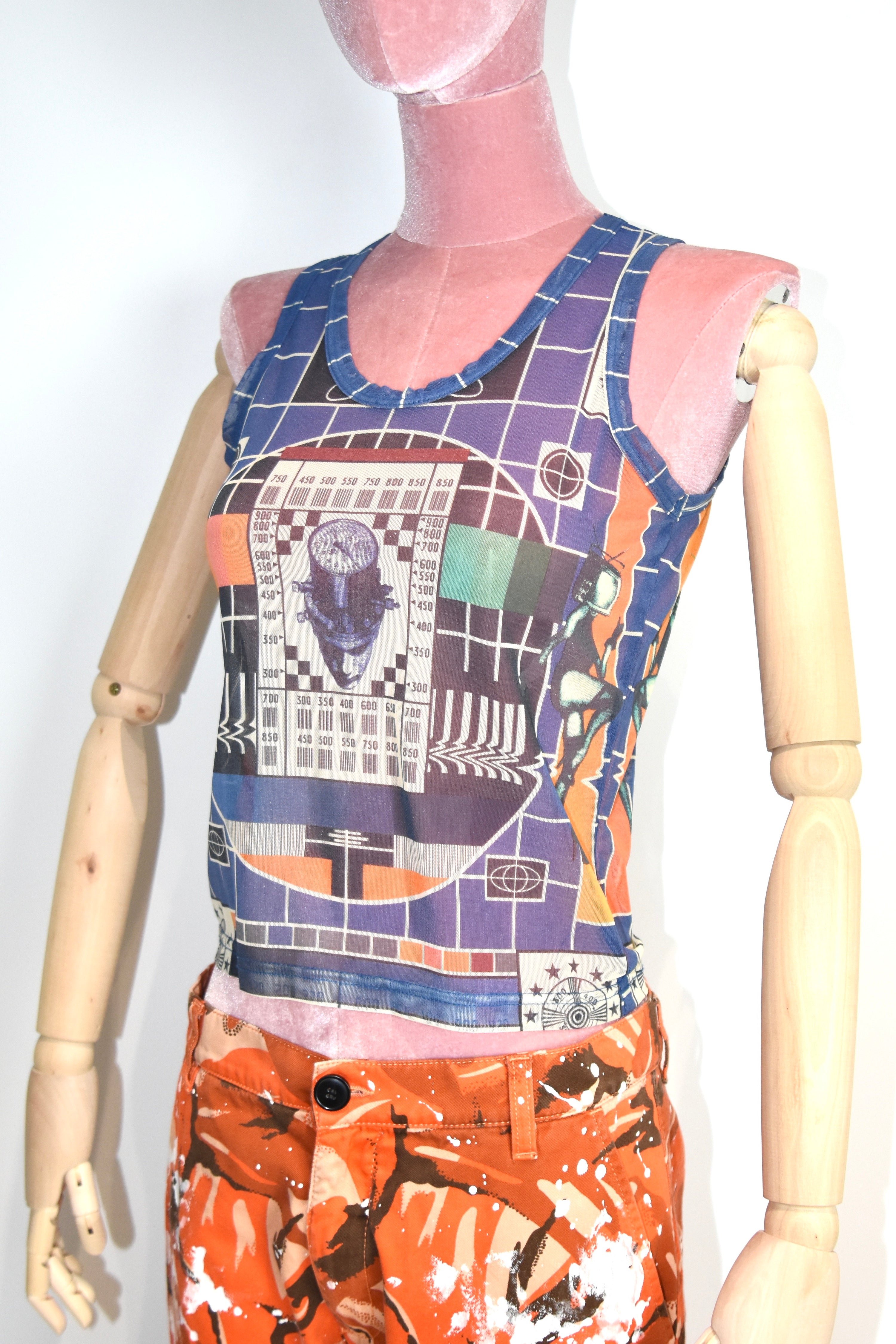 Jean Paul Gaultier Vintage TV Print Mesh Tank Top