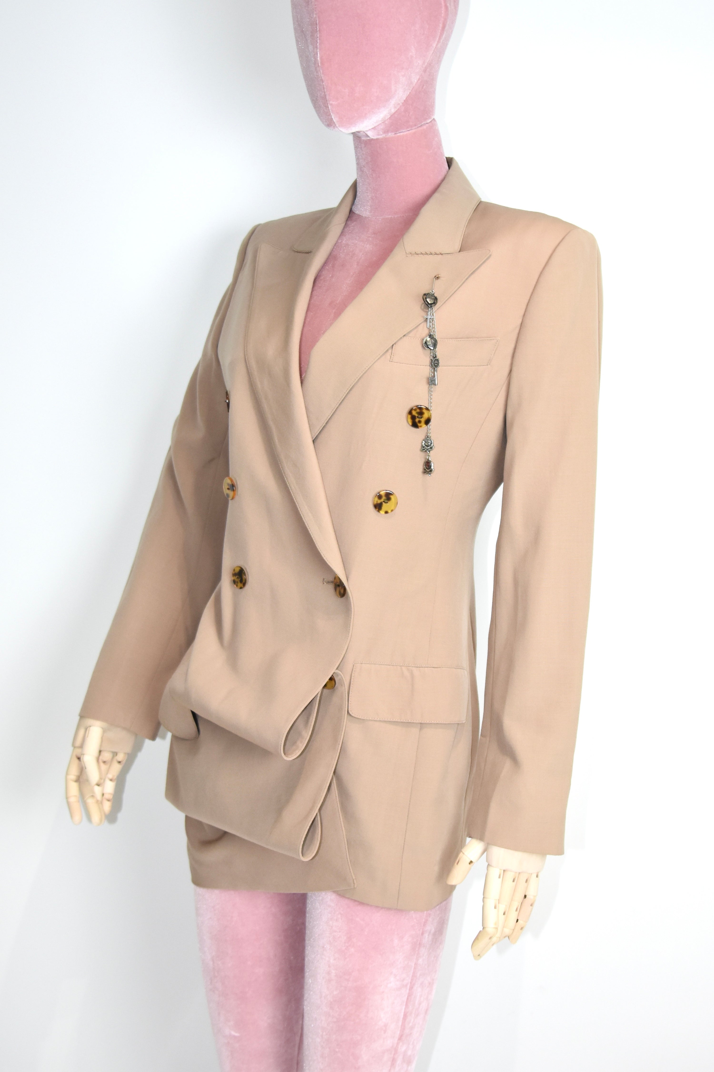 Jean Paul Gaultier Asymmetric Draped Blazer with Silver Pendant