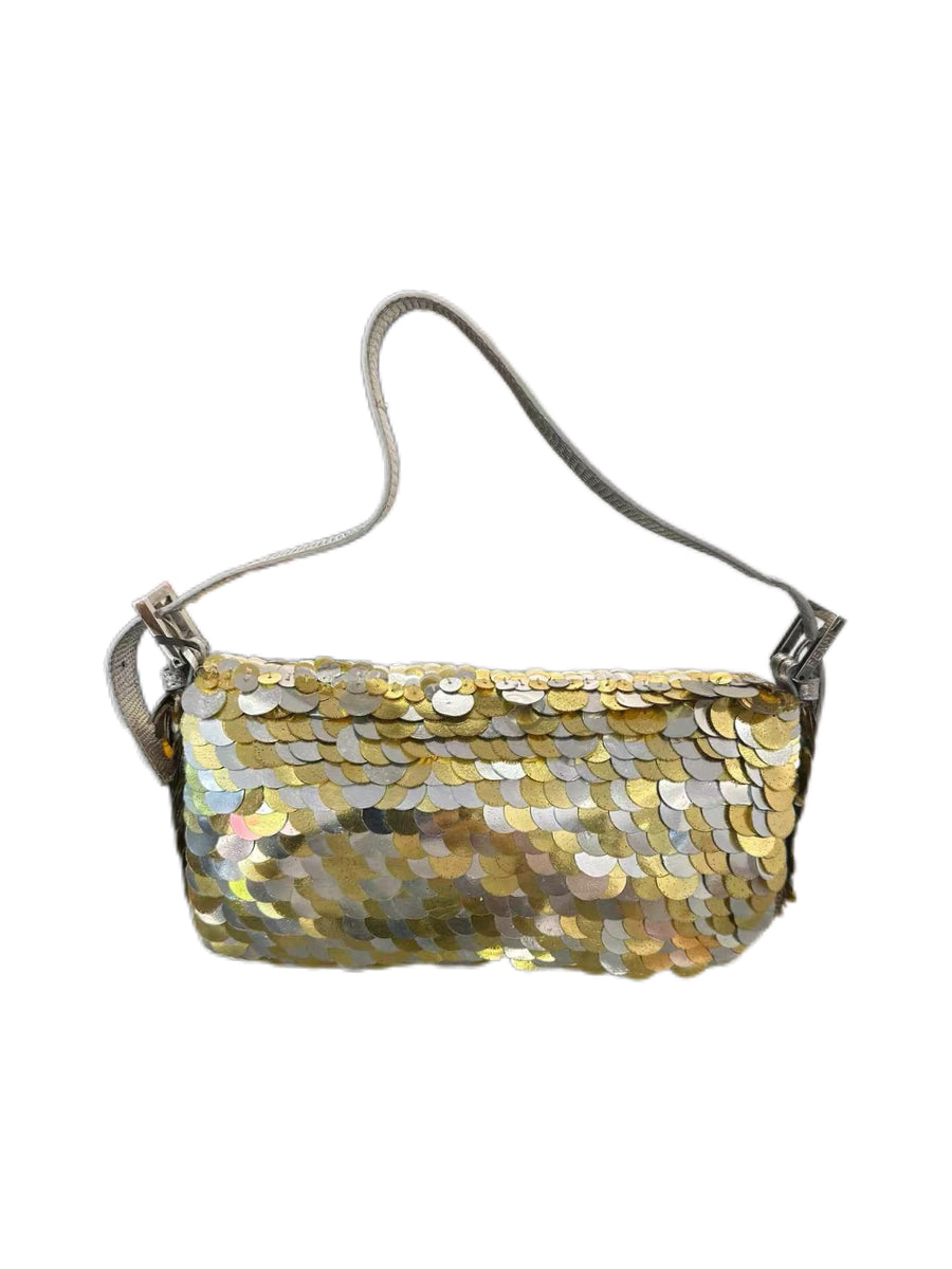 FENDI Rare Sequined Rhinestone Buckle Baguette Shoulder Bag