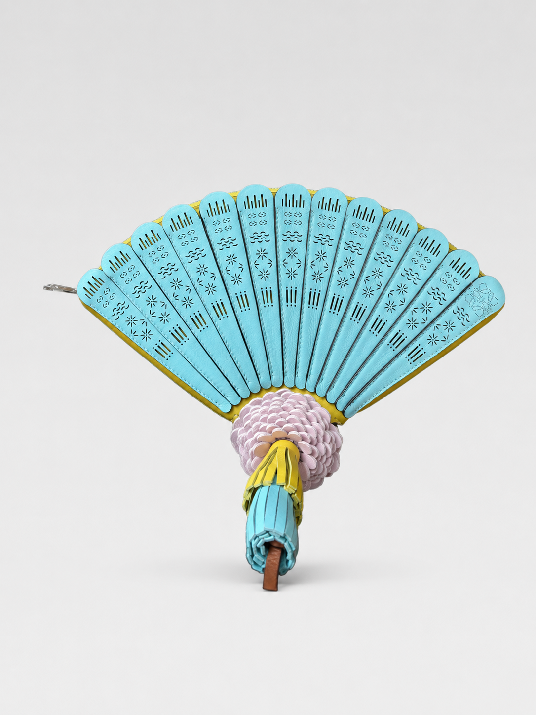 Loewe Floral Fan Leather Clutch Bag – Rare Sky Blue & Pastel Yellow Sculptural Archive Piece