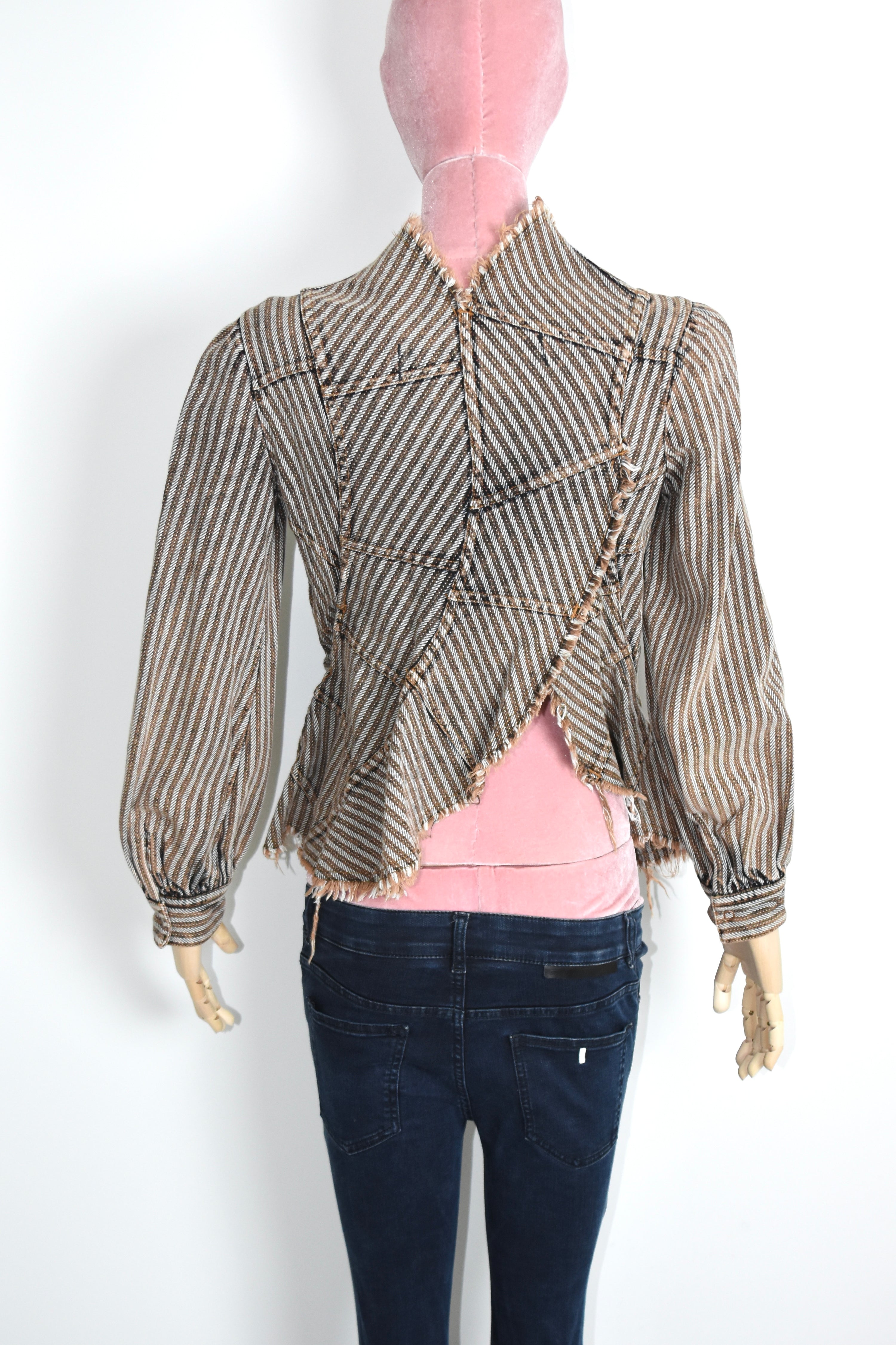 Junya Watanabe COMME des GARÇONS AD2001 Deconstructed Frayed Striped Layered Jacket – Size S