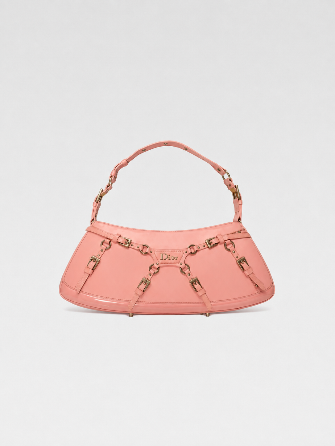 Christian Dior by John Galliano Pink Punk Strap Leather Shoulder Bag