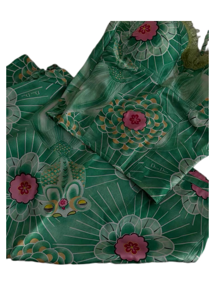 Christian Dior by John Galliano 2003 Rare Oriental Goldfish Ukiyo-e Print Corset & Skirt Set