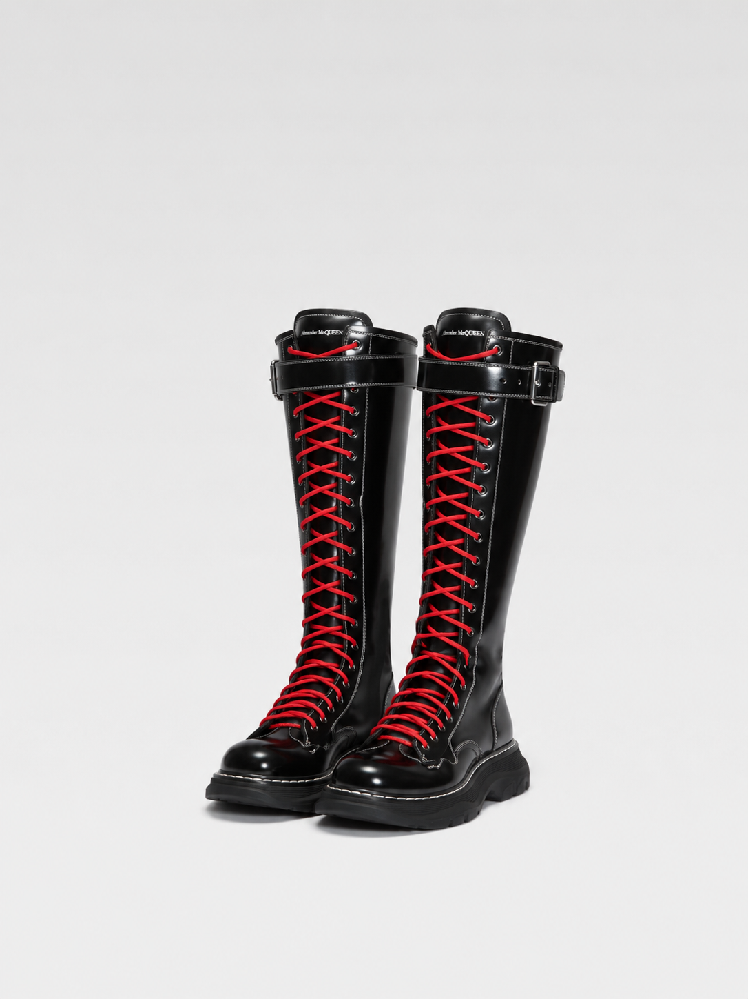 Alexander McQueen Red-Laced Combat Tall Boots
