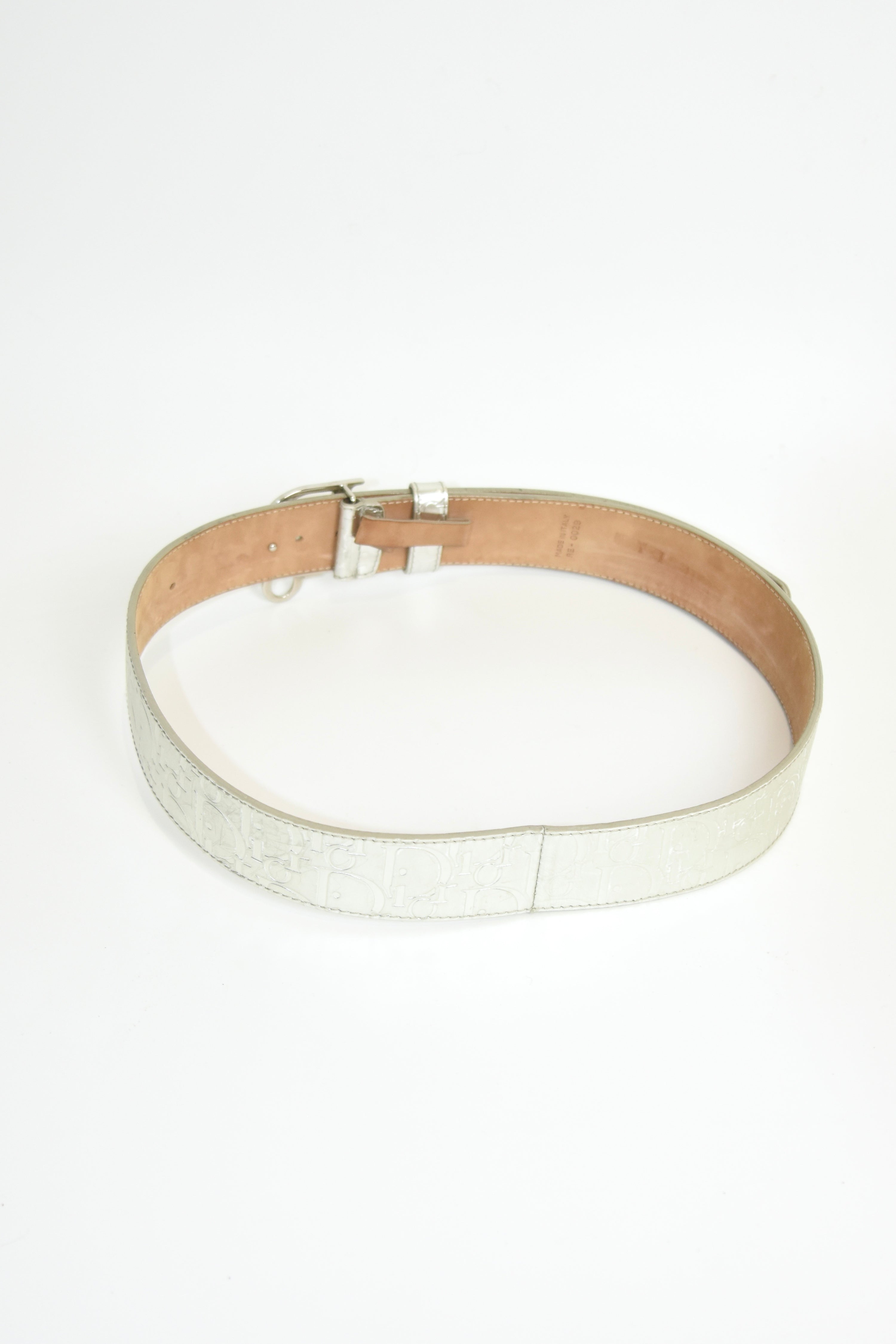 Christian Dior Silver Embossed Logo Buckle Belt