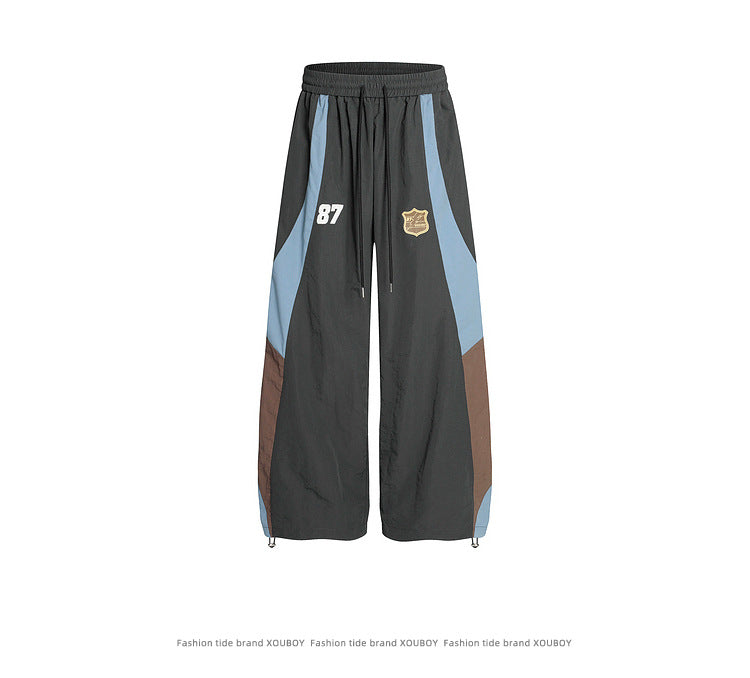 Letter Dance Color-Block Casual Long Pants for Men and Women Summer Loose Slimming Couple Wide-Leg Paratrooper Wide-Leg