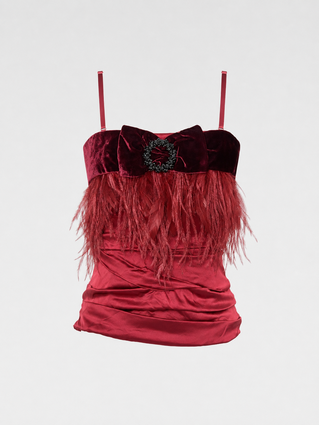 Dolce & Gabbana F/W 2002 Burgundy Velvet Ostrich Feather Corset