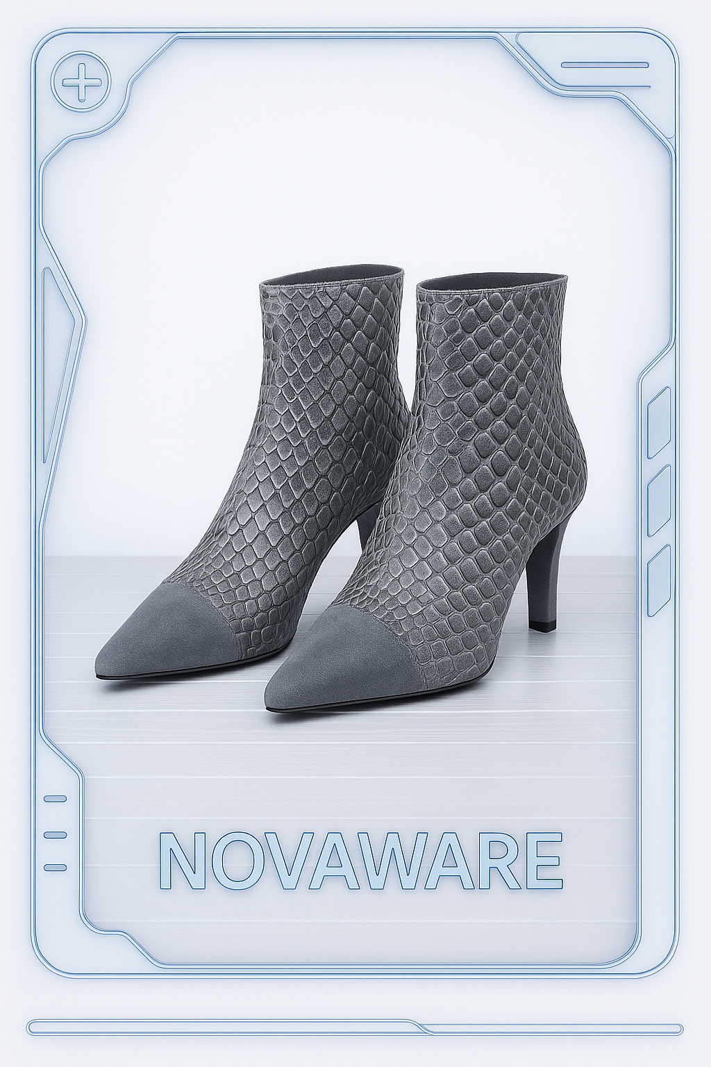 Dolce & Gabbana Misty Blue Snakeskin-Suede Kitten Heel Boots