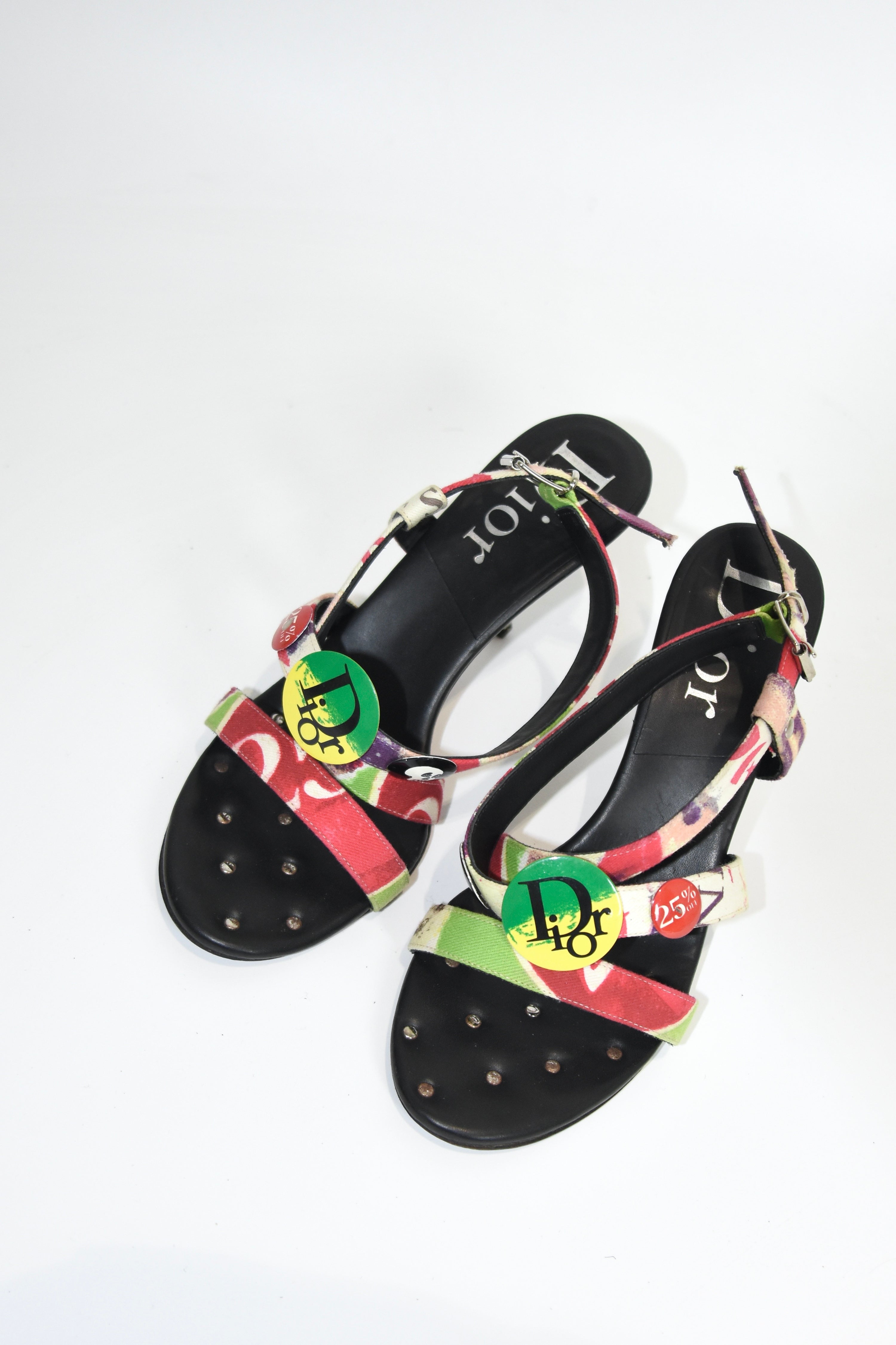 Christian Dior by John Galliano Punk Graffiti Print Strap Heels – Early 2000s Vintage Dior Sandals