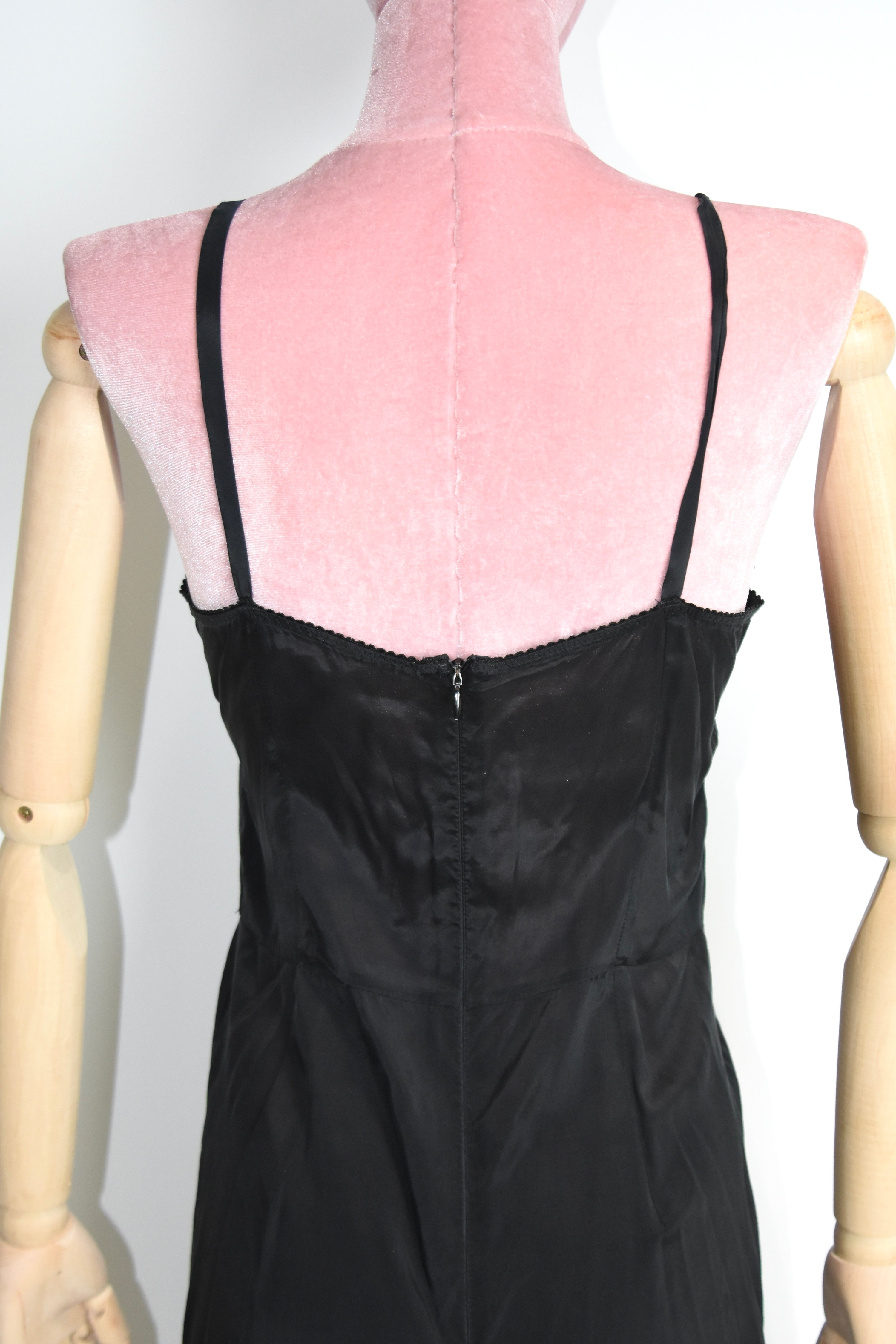 Dolce & Gabbana Black Silk Slip Dress with Lace Hem