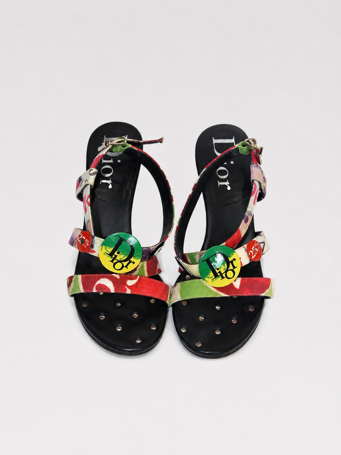 Christian Dior by John Galliano Punk Graffiti Print Strap Heels – Early 2000s Vintage Dior Sandals