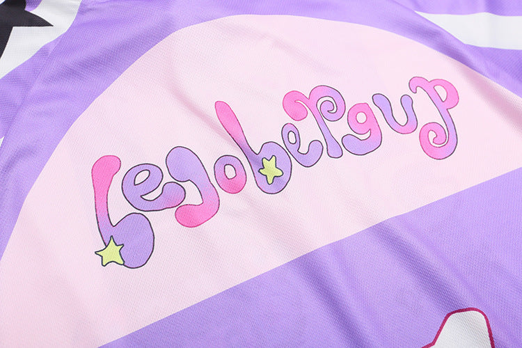 Y2K Cute Football Print Pink and Purple Mesh Breathable Short Sleeve T-shirt