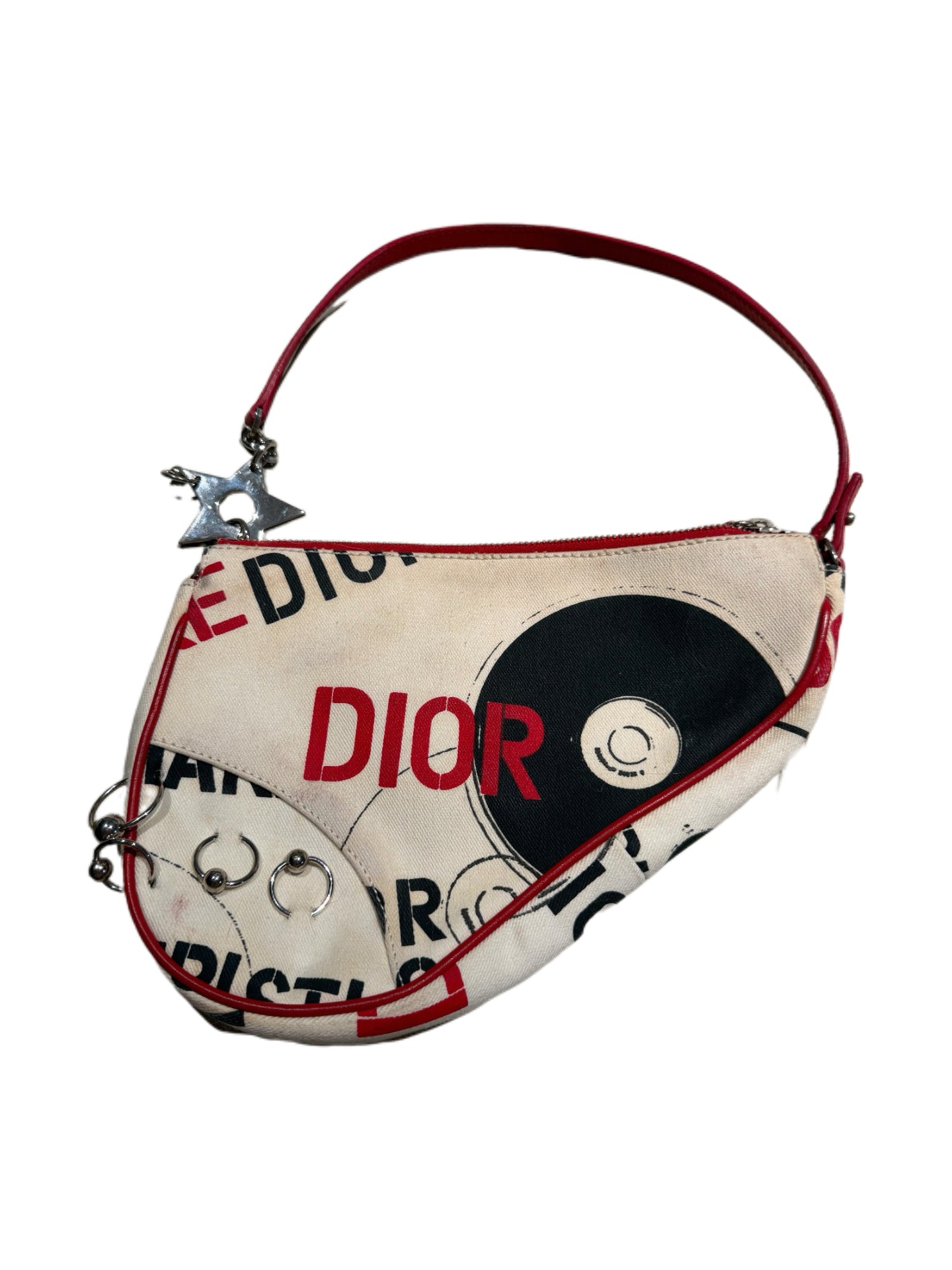 CHRISTIAN DIOR BY JOHN GALLIANO Omotesando Punk Saddle Bag with Silver Metal Rings & Star Charms