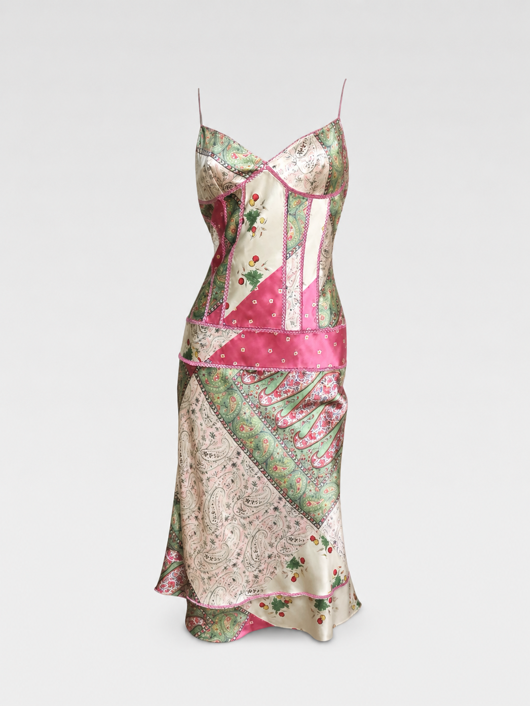 Christian Dior by John Galliano SS2004 Runway Silk Patchwork Slip Dress – Archive Bohemian Print Piece