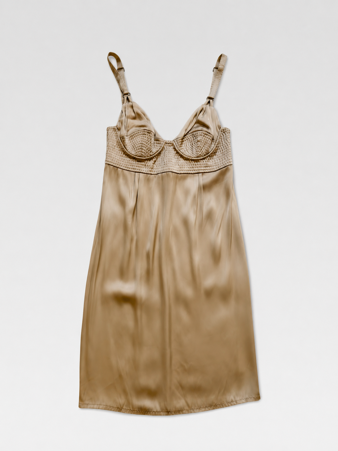 Bottega Veneta Champagne Silk Satin Hand-Quilted Bustier Dress