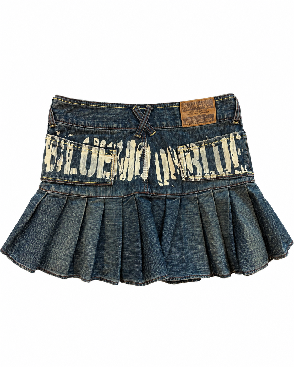 Blue Moon Blue Rare Y2K Printed Denim Pleated Mini Skirt
