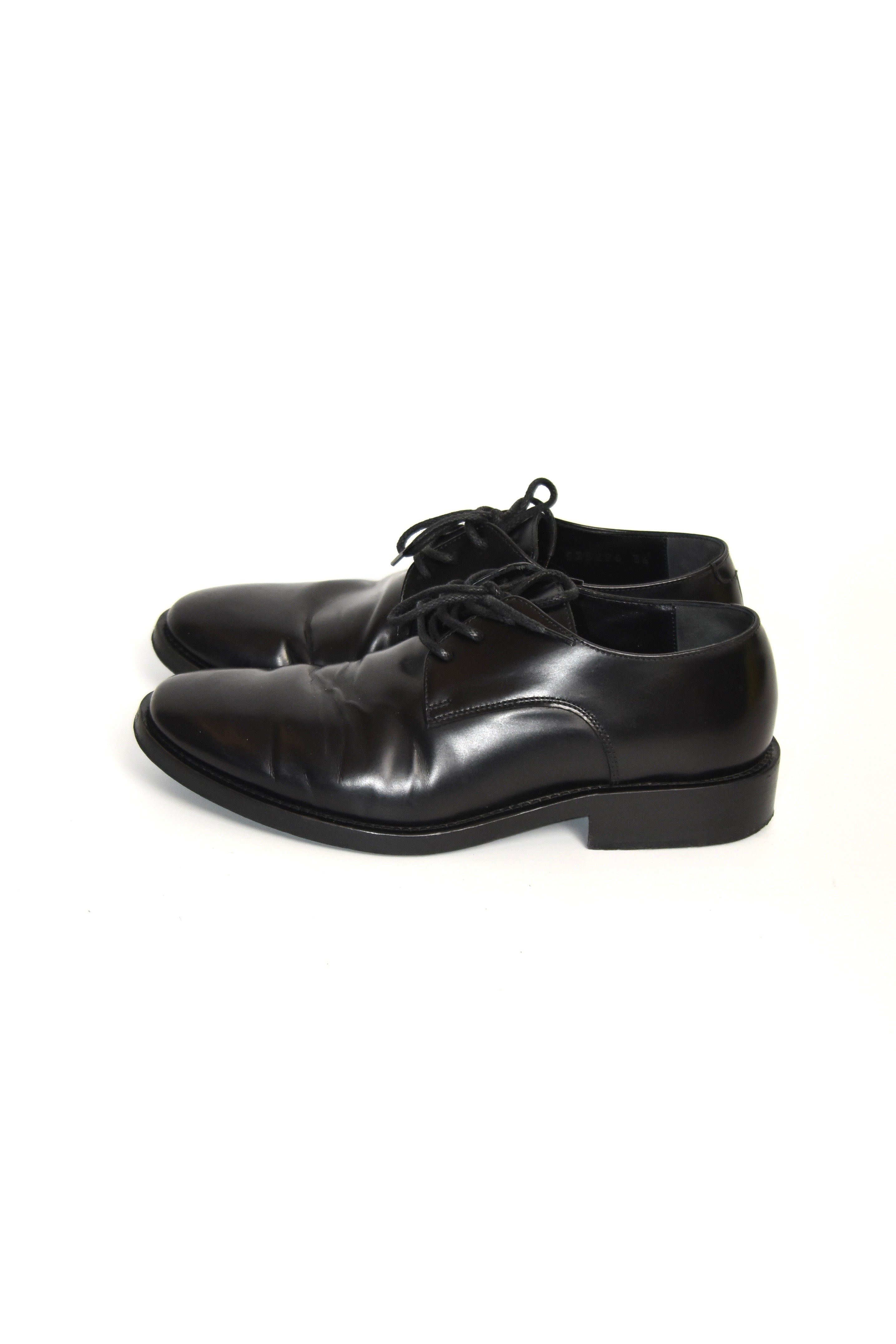Balenciaga Classic Round-Toe Leather Derby Shoes – Black Minimalist Formal Archive Pair