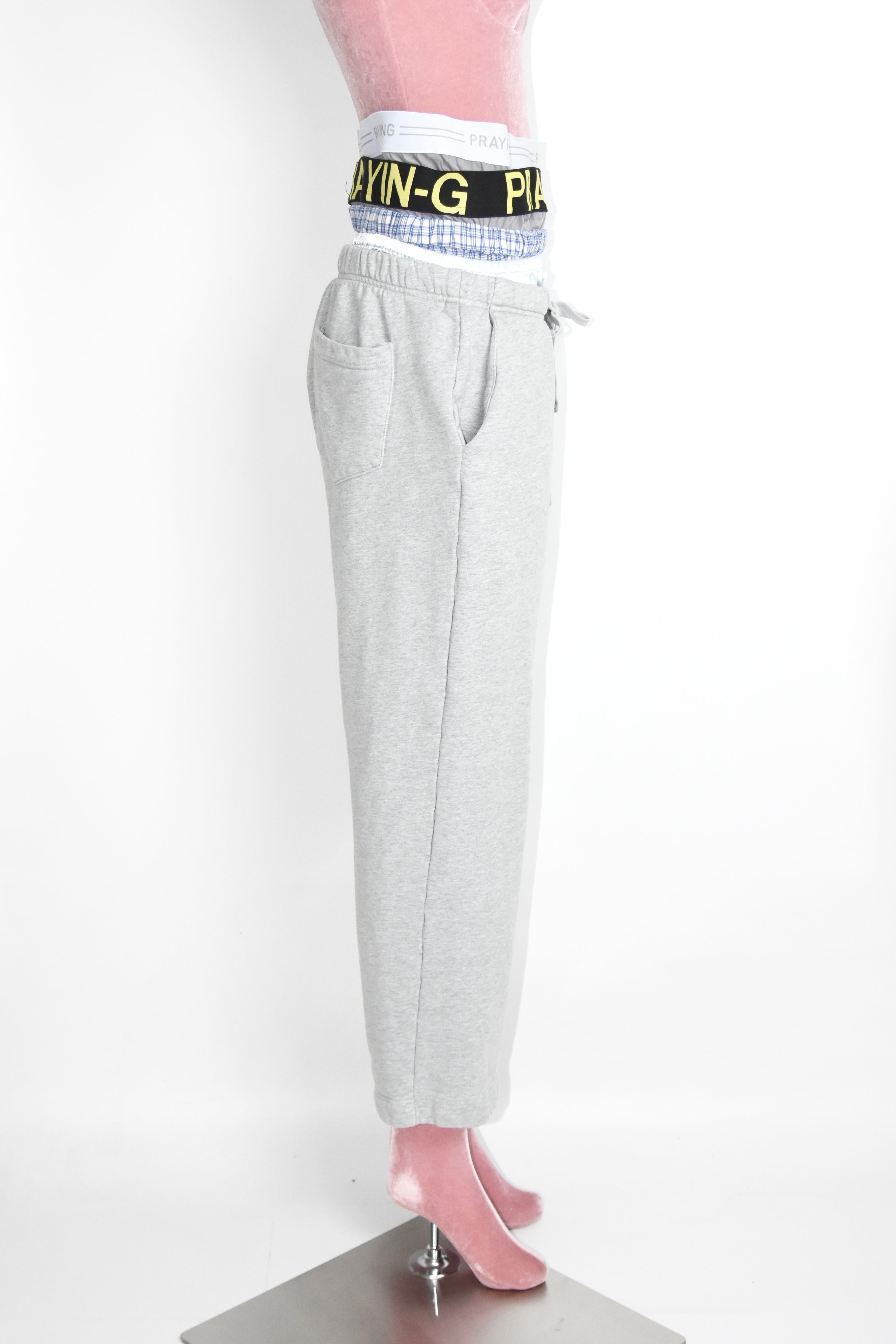 Praying Layered Waist Sweatpants – Triple Waistband Grey Cotton Joggers