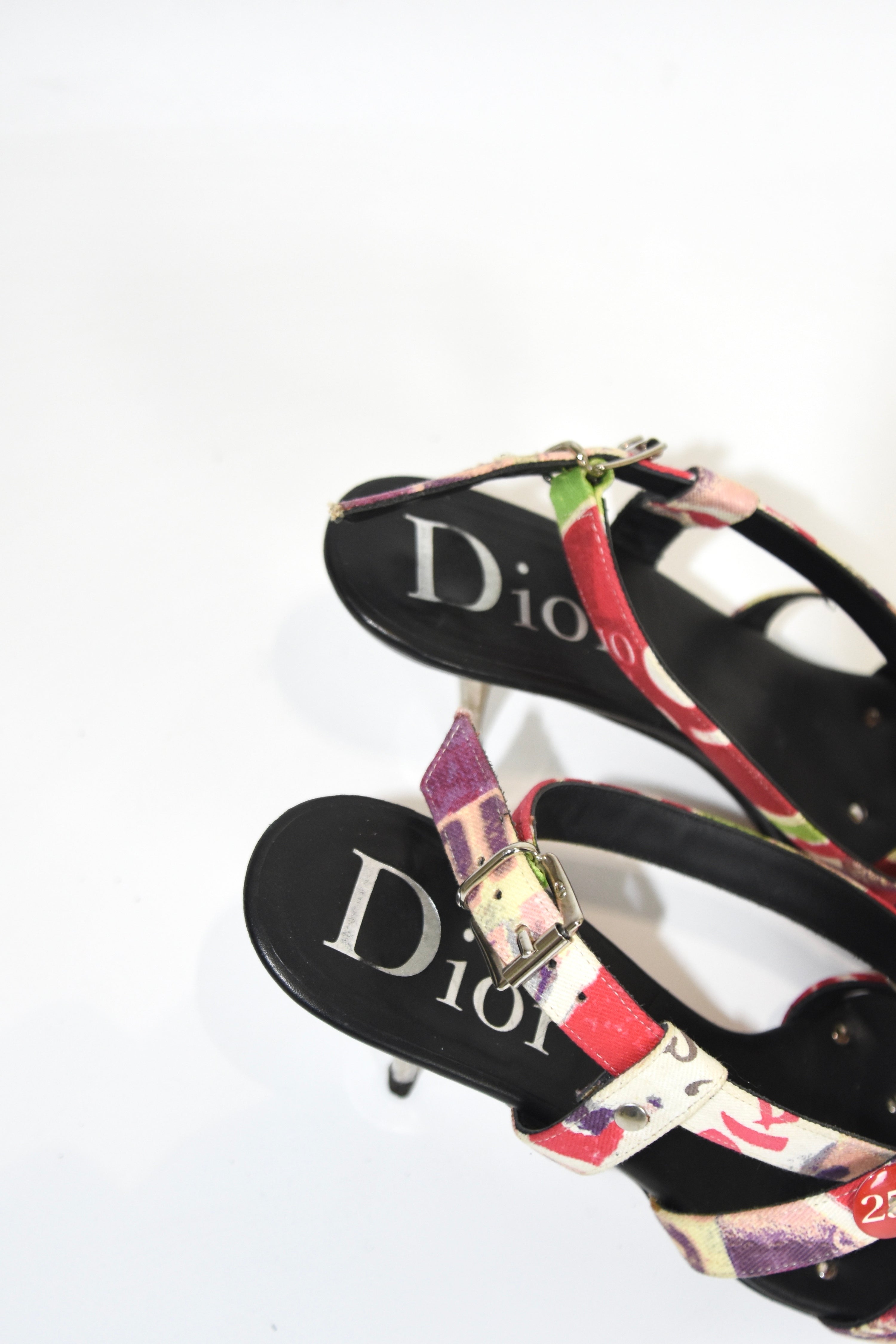 Christian Dior by John Galliano Punk Graffiti Print Strap Heels – Early 2000s Vintage Dior Sandals