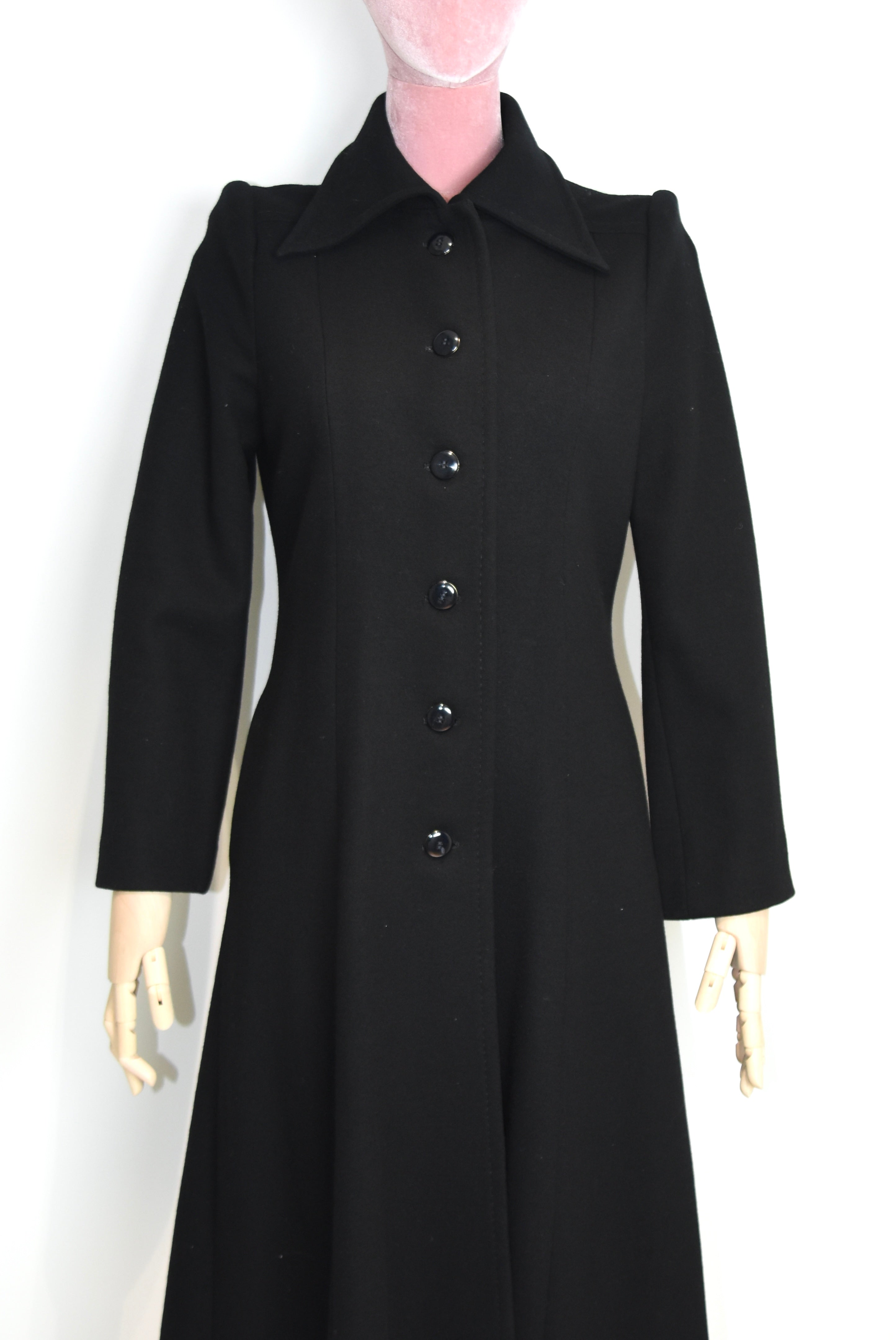 Gianni Versace Couture Vintage Black Wool Coat with Structured Collar & Full Button Front (Rare 90s Archive Piece)