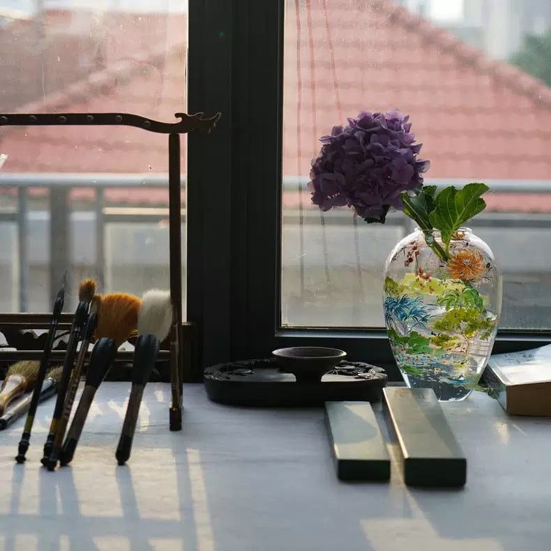 Decor“Jiangnan Spring”Shop Owner's Private Collection Vase Venice Collection Glass Ornament Living Room New Chinese Style