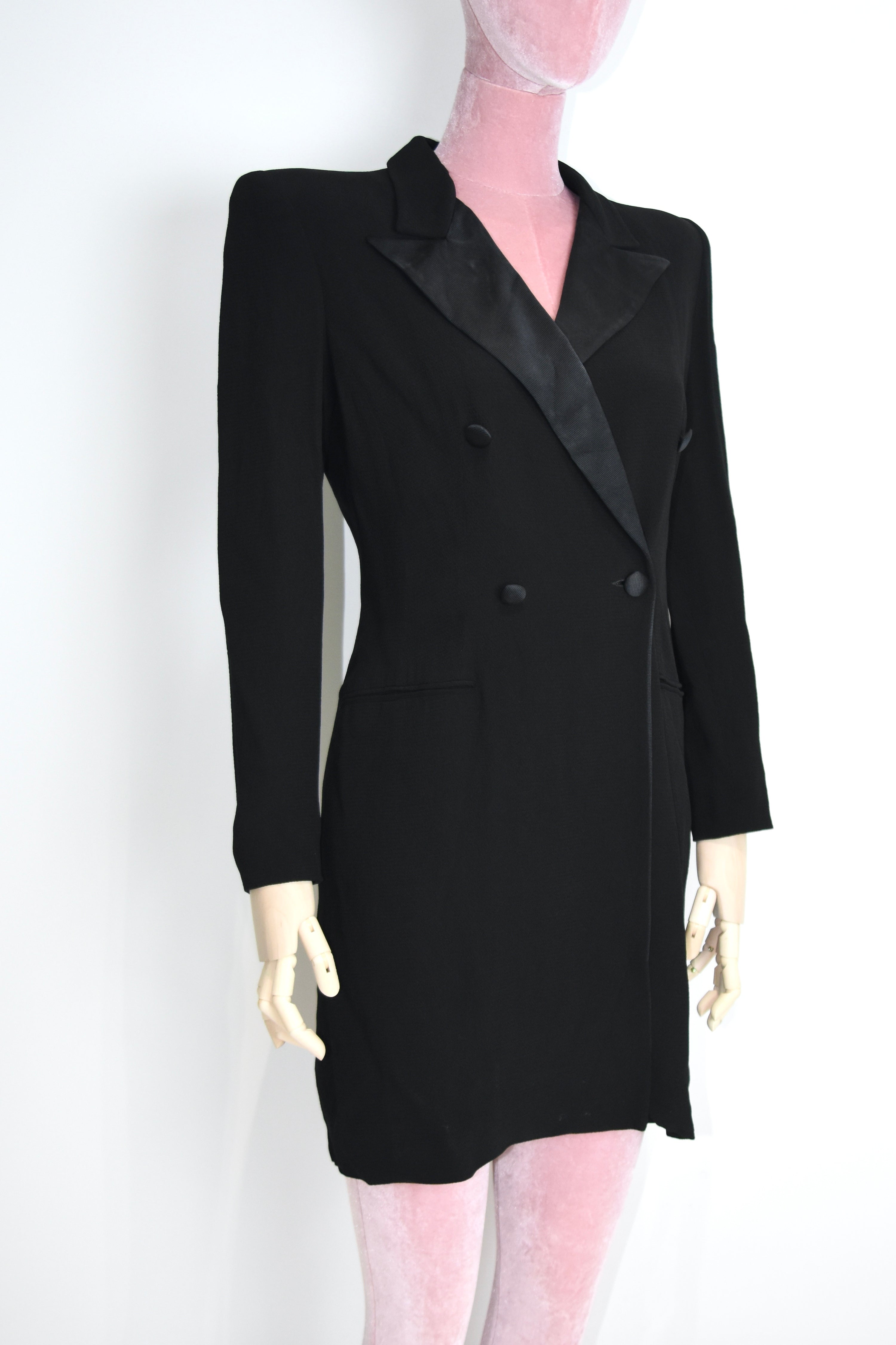 Giorgio Armani Double-Breasted Tailored Blazer Dress – Black Minimalist Power Suit Archive Piece