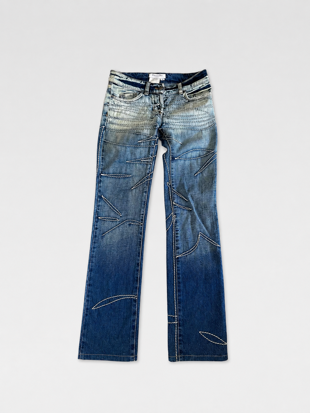 Christian Dior Galliano Embroidered Stitch Denim Jeans Archive Y2K Rare Size 34