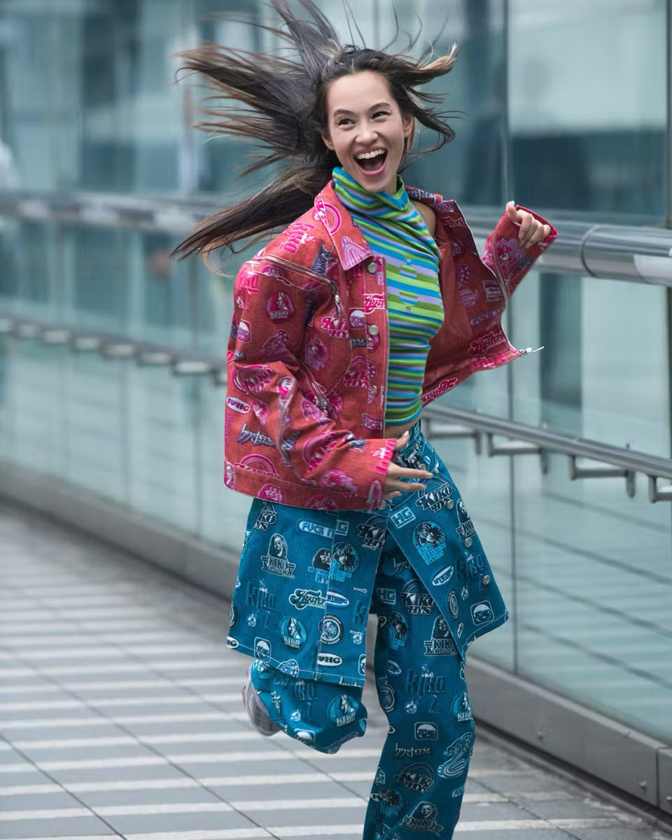Kiko Kostadinov × Hysteric Glamour FW22 Pink Logo Print Deconstructed Denim Jacket – FIRE 火