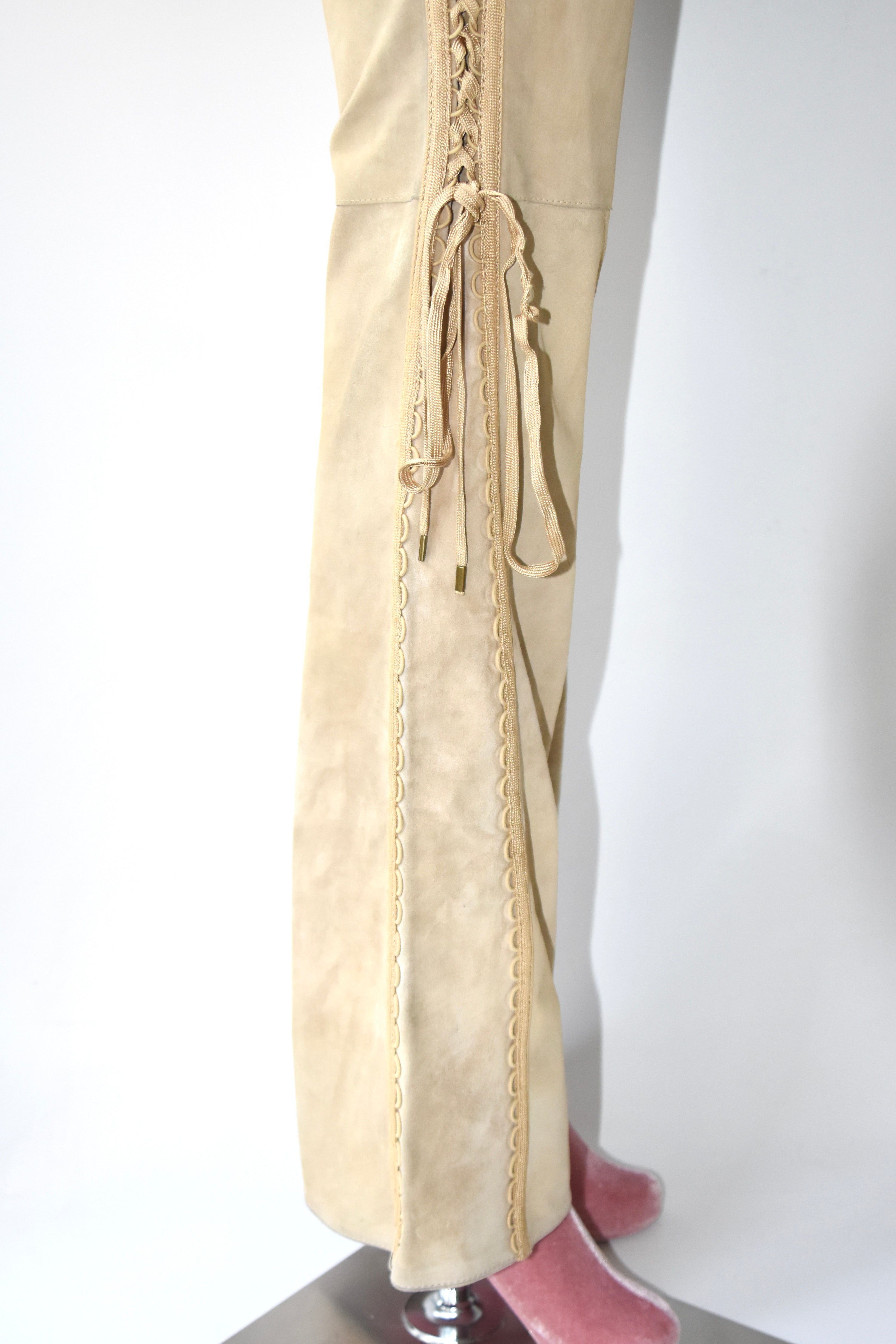 Christian Dior by John Galliano Suede Lace-Up Flared Trousers