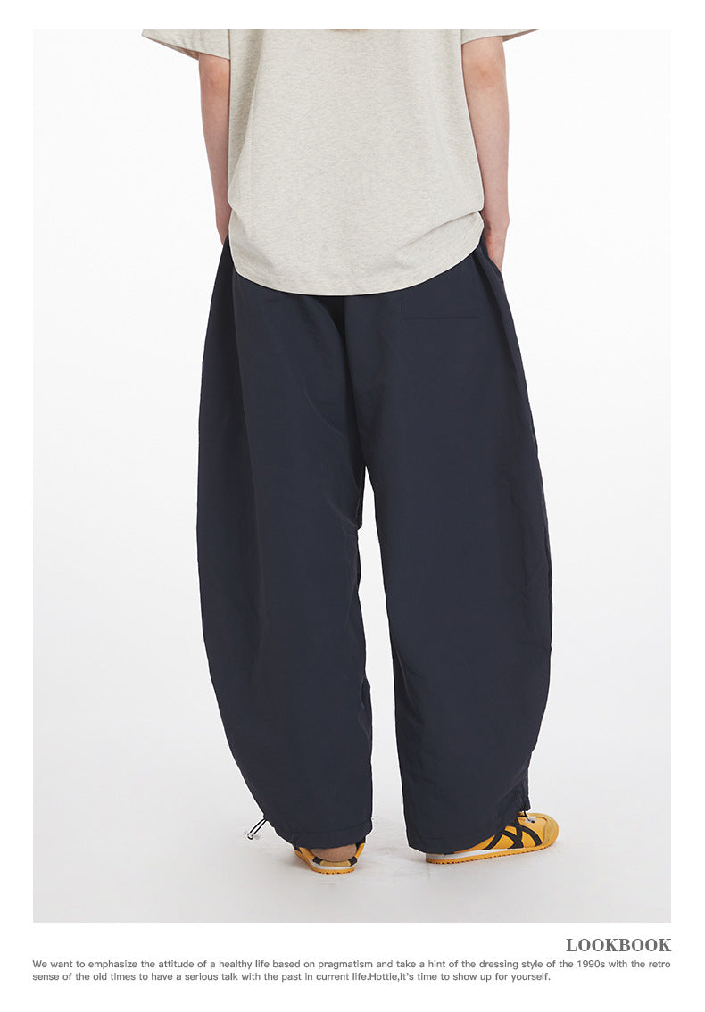 Men's Letter Print Pleated Casual Pants Women's Trendy Loose Cargo Wide-Leg Scimitar Pants