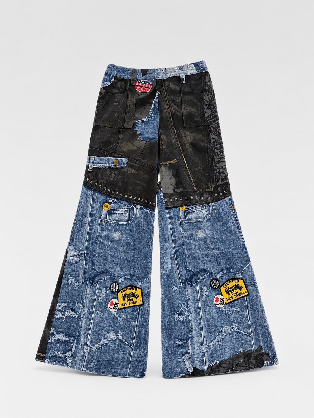 CHRISTIAN DIOR BY JOHN GALLIANO 2001 FW Miss Dior-ella Graffiti Patchwork Wide-Leg Jeans