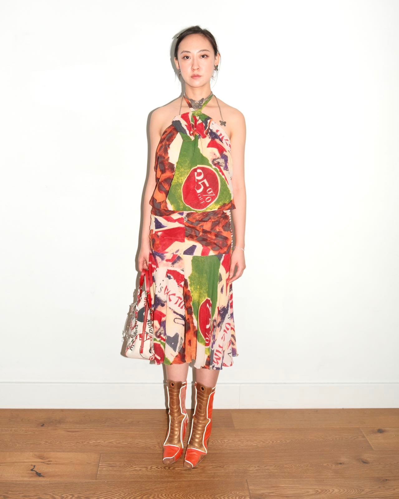 Christian Dior SS2003 “70% OFF” Abstract Print Bias-Cut Dress