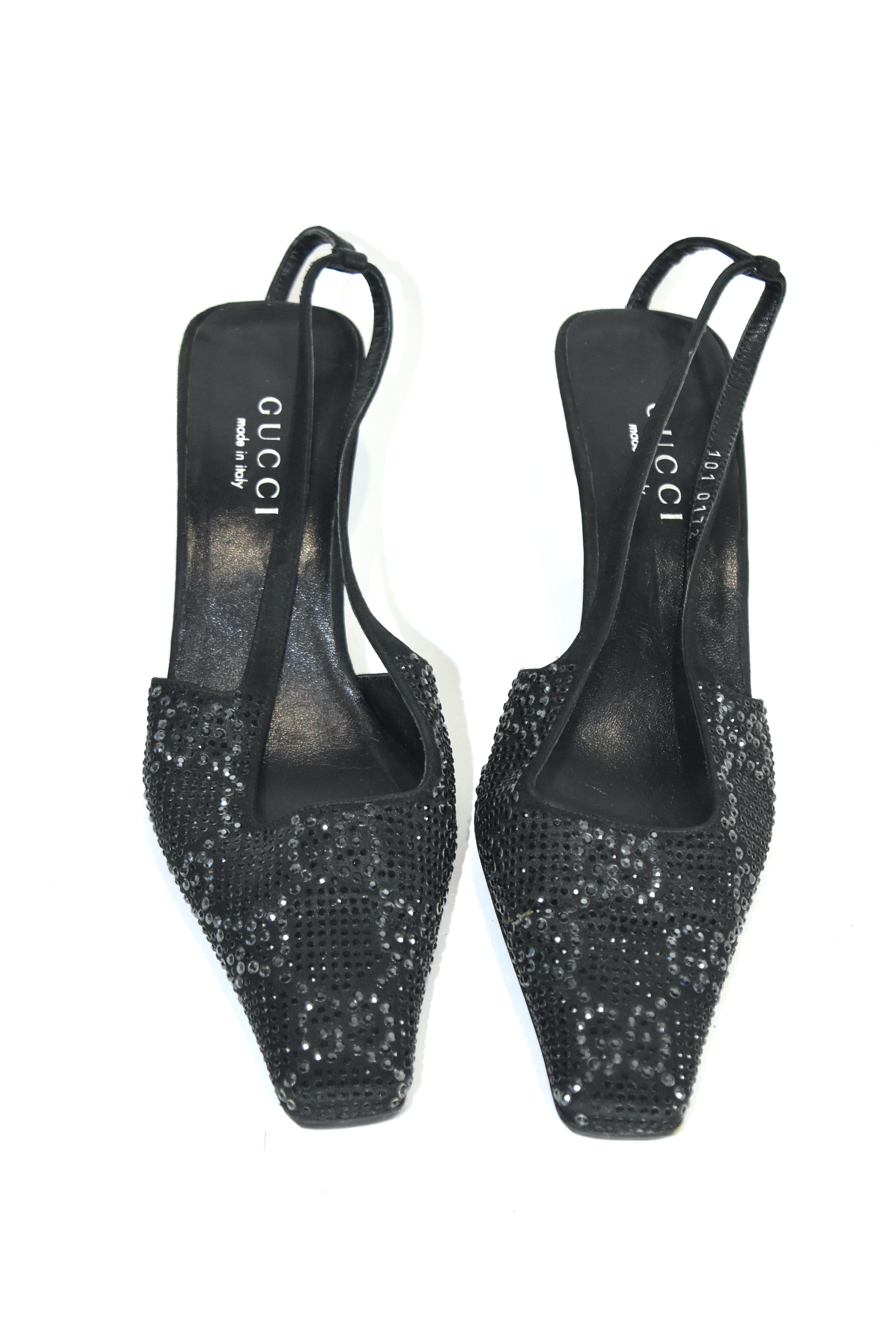 Gucci S/S 1998 Swarovski Crystal GG Slingback Heels