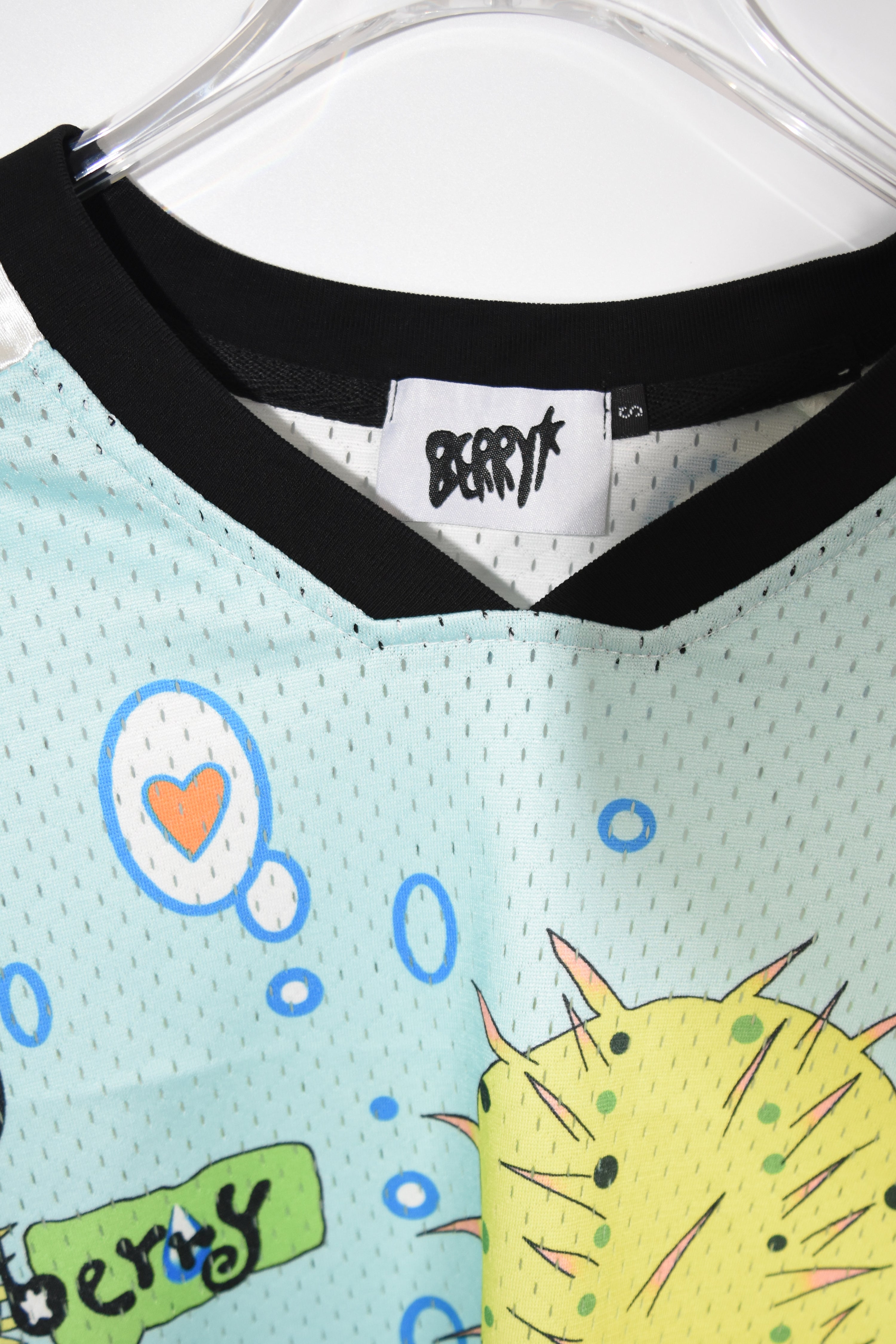 Black Berry “Octopus 6” Digital Fantasy Mesh Jersey Top – Y2K Futuristic Anime Print