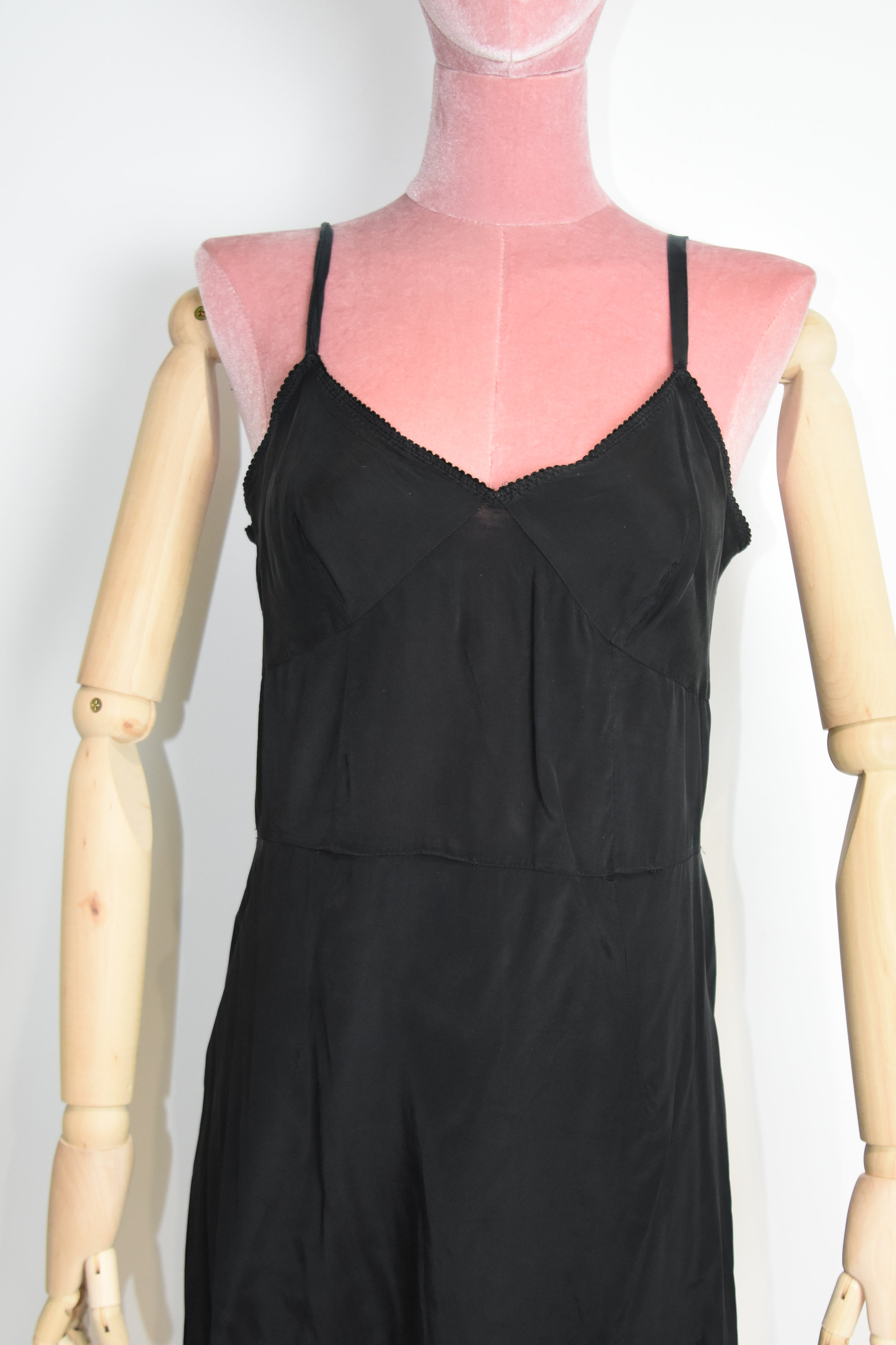 Dolce & Gabbana Black Silk Slip Dress with Lace Hem