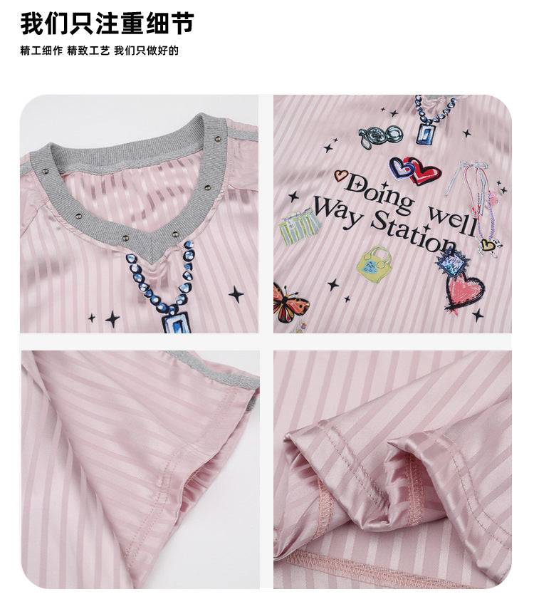 Sweet Sports Jersey V Collar pink short sleeves Unisex T-shirt 2025 Summer Fashion Trend