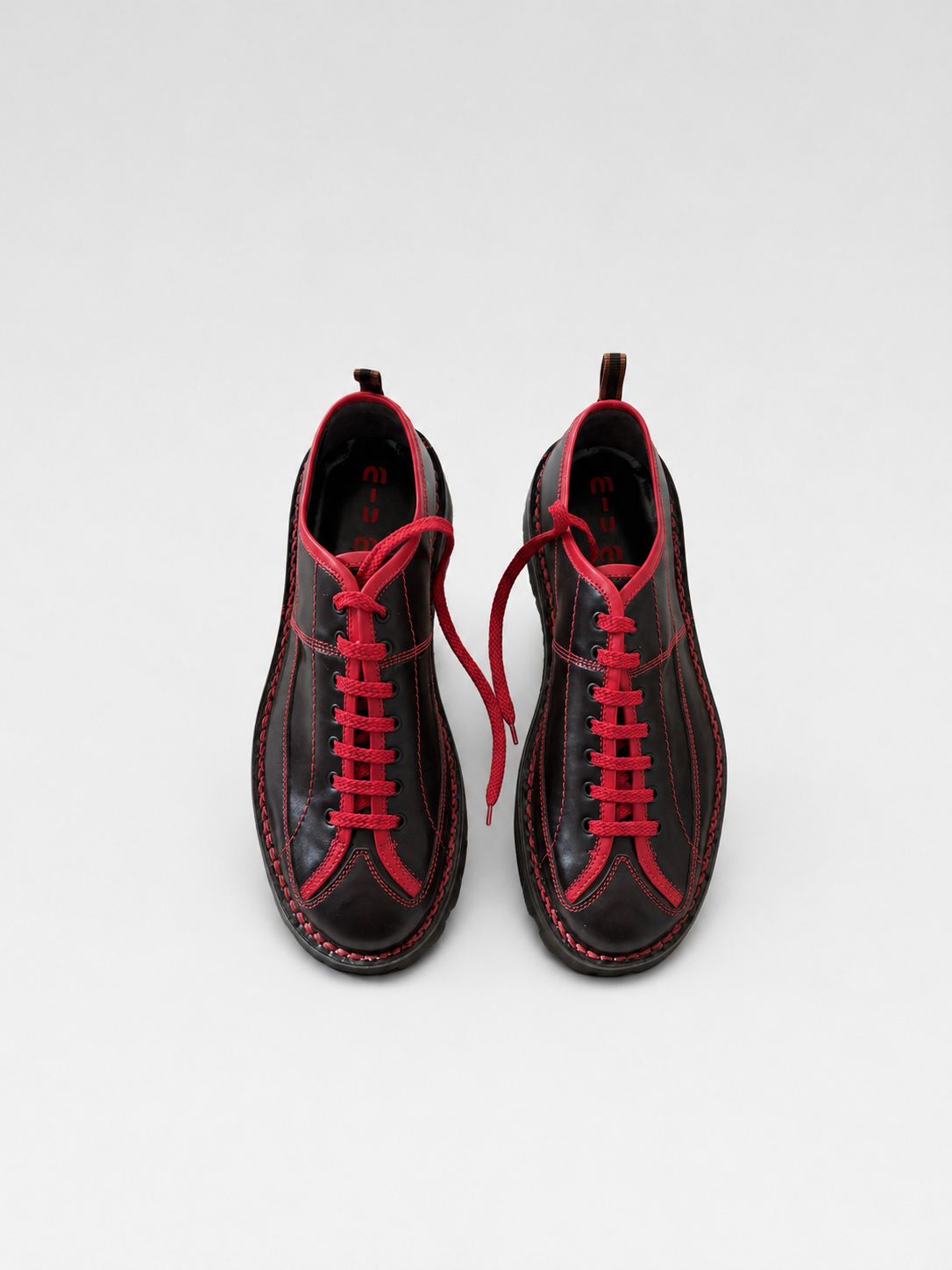 Miu Miu Vintage Men’s Bowling Collection Leather Lace-Up Shoes Black & Red Contrast Stitch Runway Style