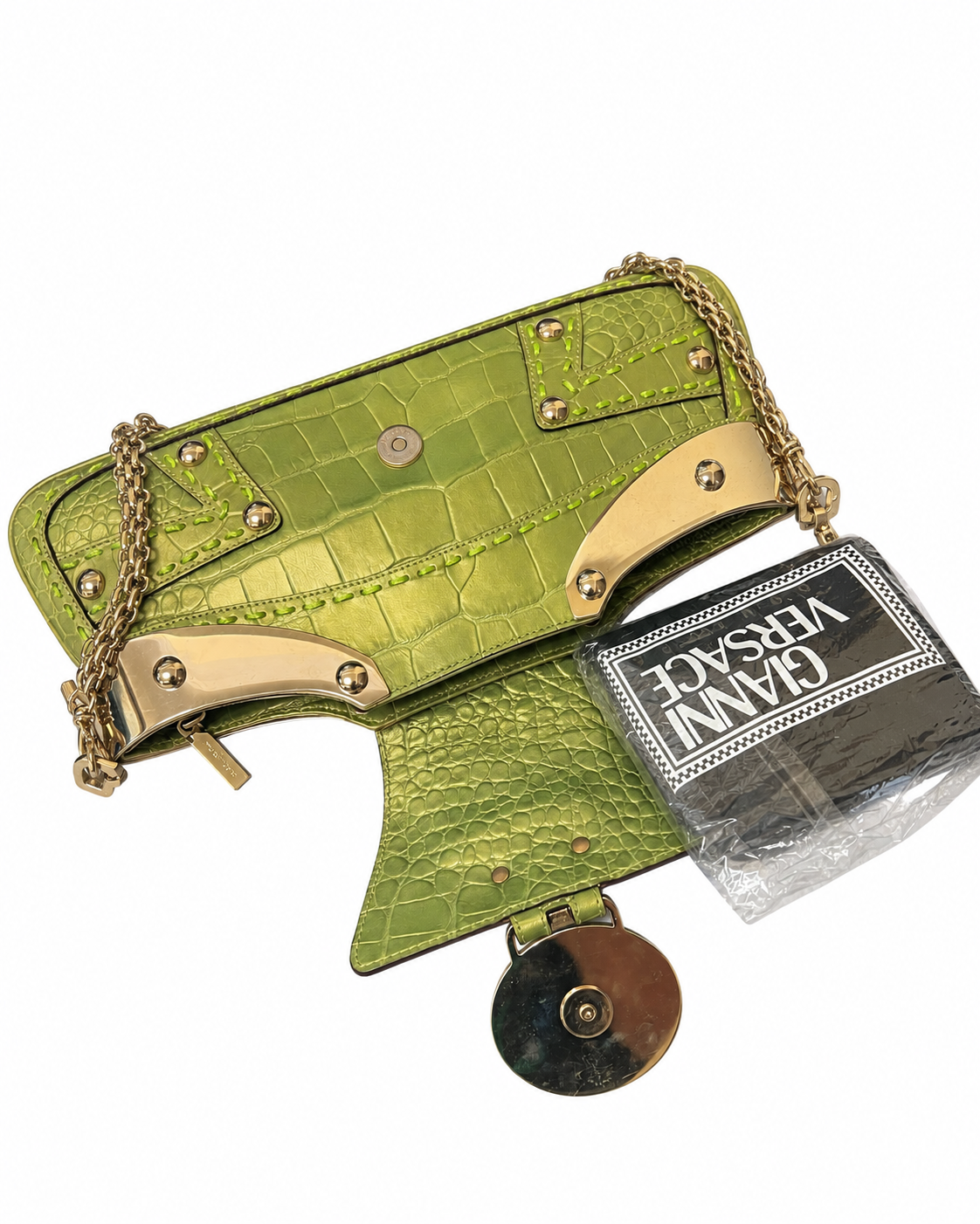 Vintage Versace Green Croc-Embossed Shoulder Bag – Rare Y2K Medusa Chain Bag | Collector’s Archive
