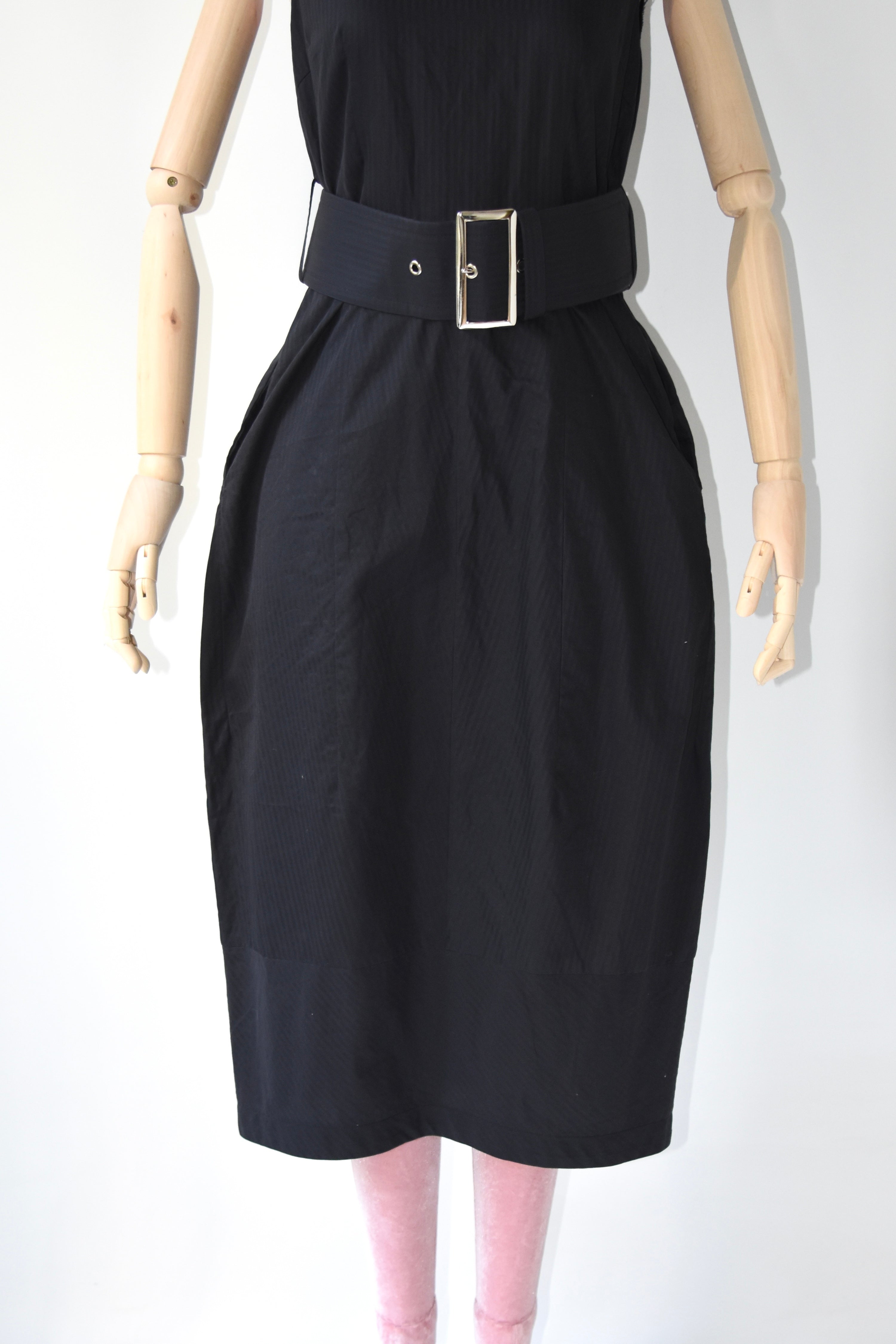 COMME des GARÇONS Runway Structured Belted Sleeveless Midi Dress – Black Avant-Garde Archive Piece
