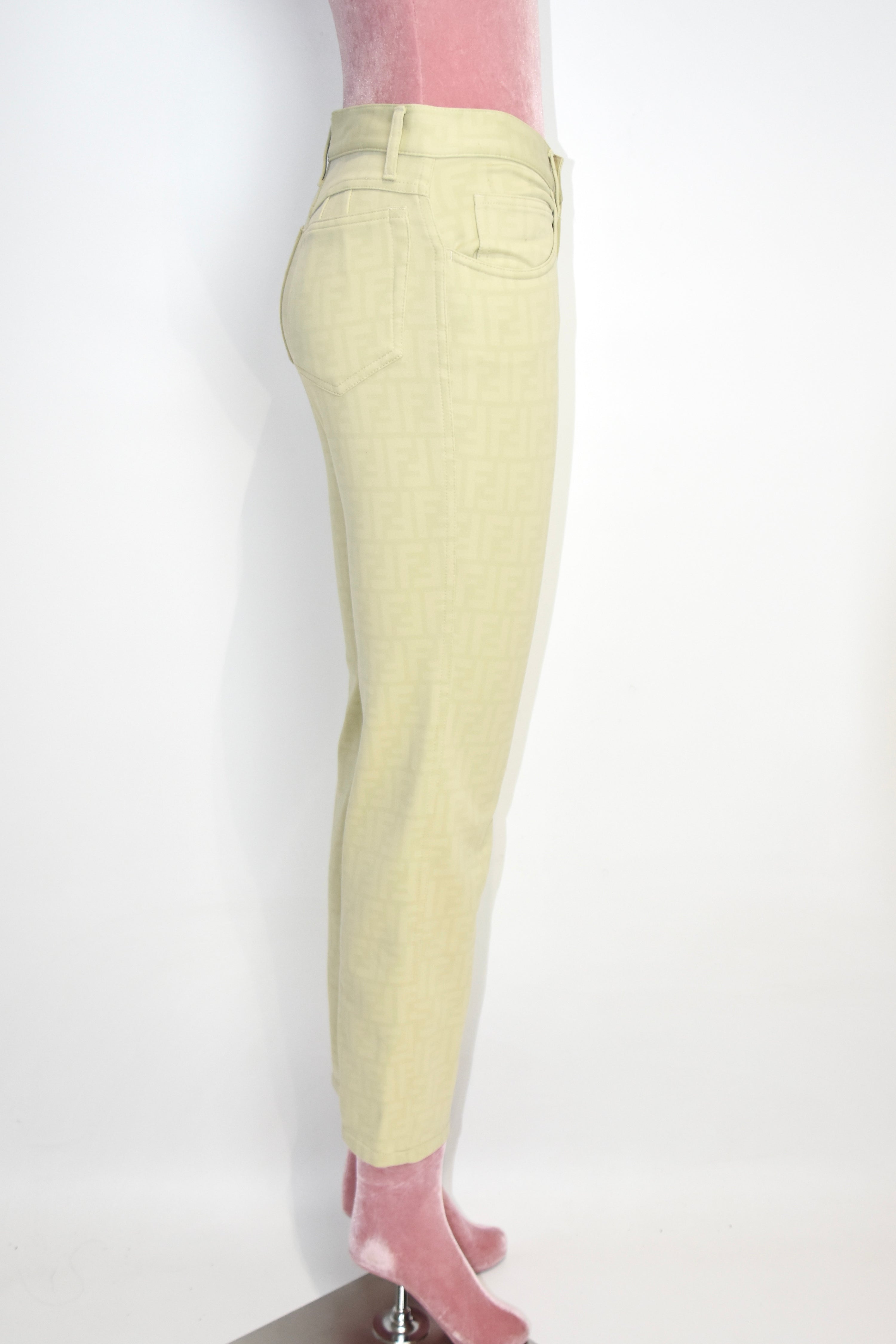 FENDI Vintage FF Monogram Jacquard Pants – Beige – Women’s W29 – Made in Italy（Early 2000s / Straight Fit）