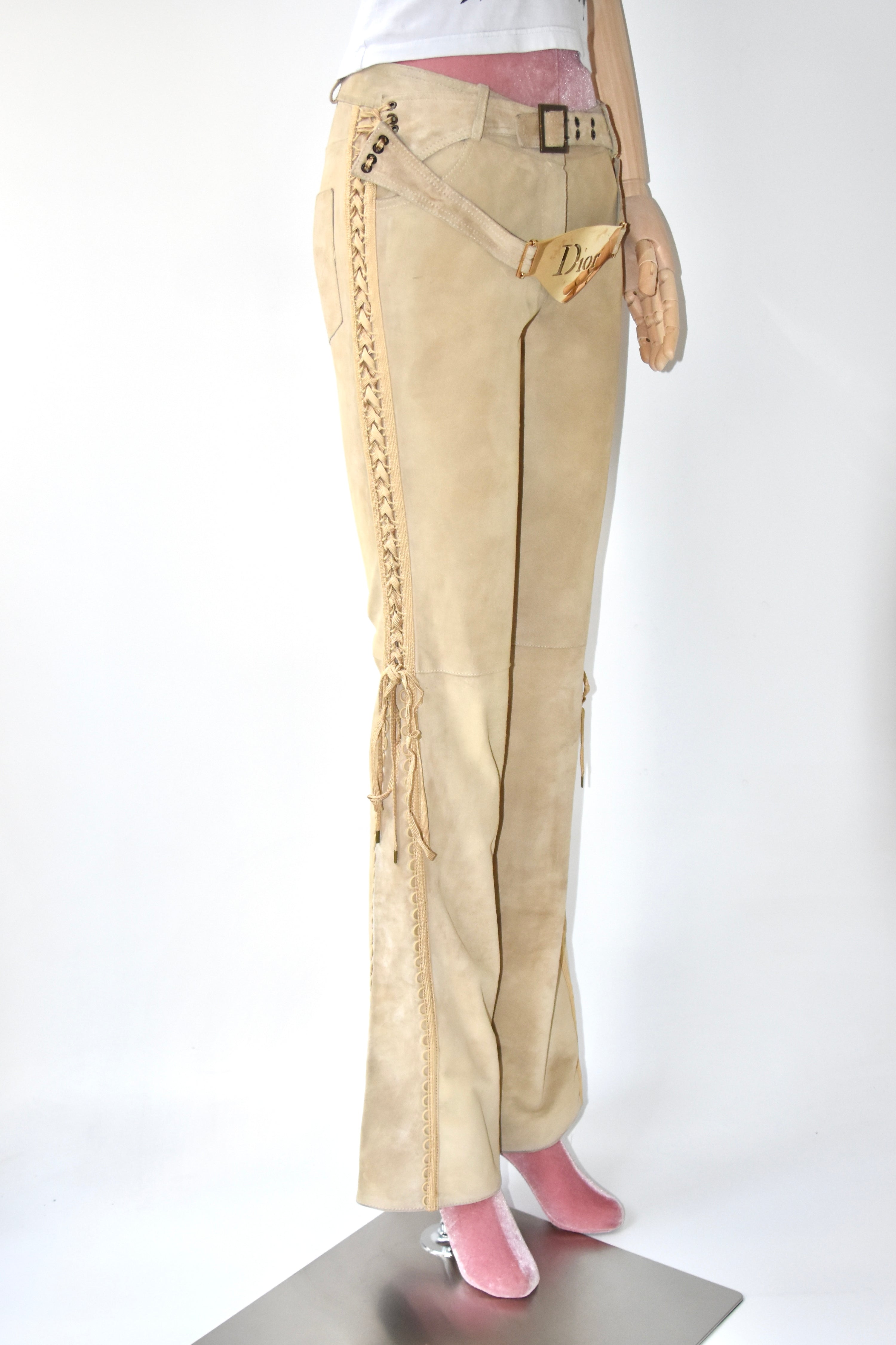 Christian Dior by John Galliano Suede Lace-Up Flared Trousers