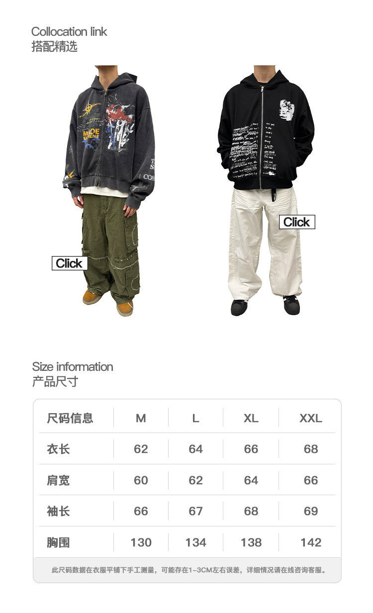 Street hip-hop graffiti sweatshirt for men and women, spring and autumn season oversize Trendy Hooded Cardigan Jacket