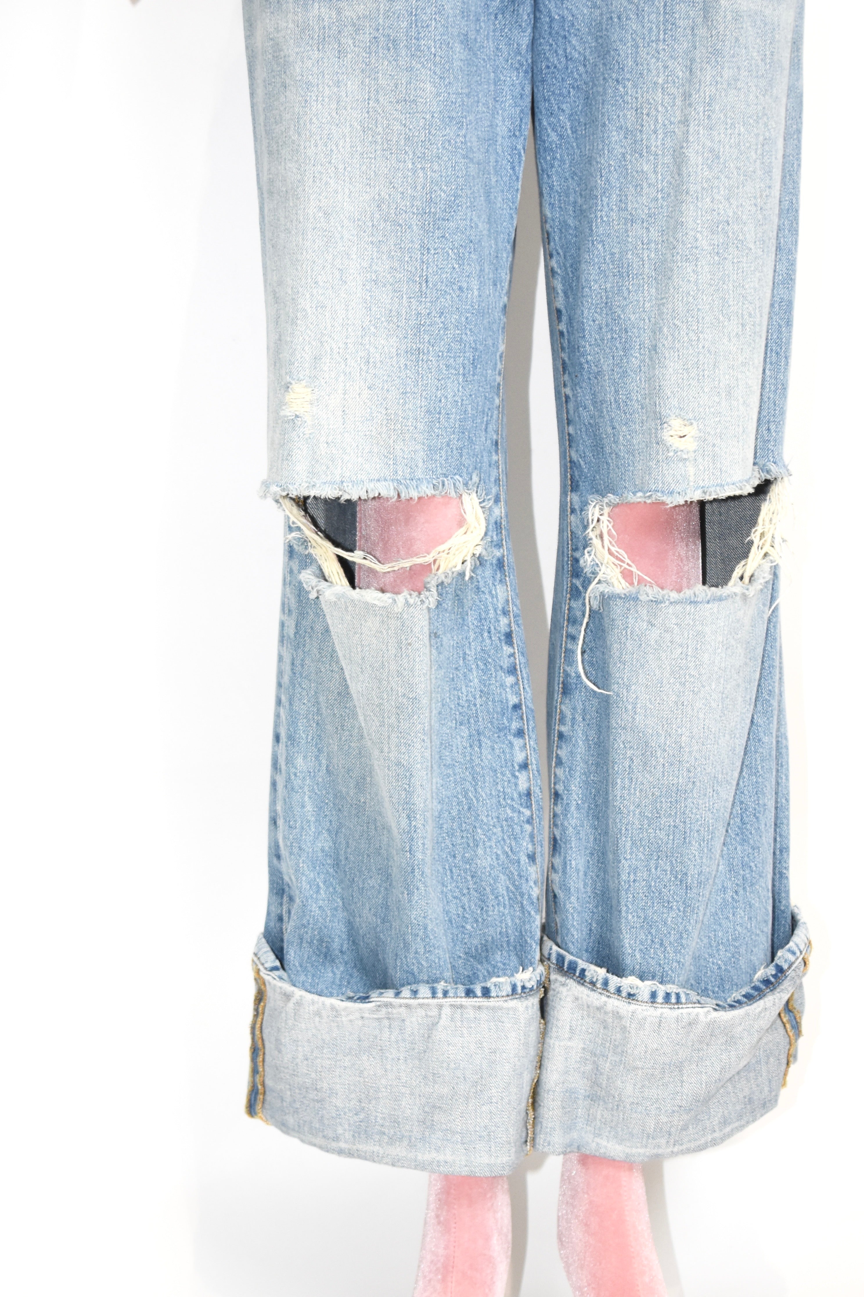 Gucci Distressed Flared Denim Jeans – Light Wash High Waist Destroyed Bootcut Pants