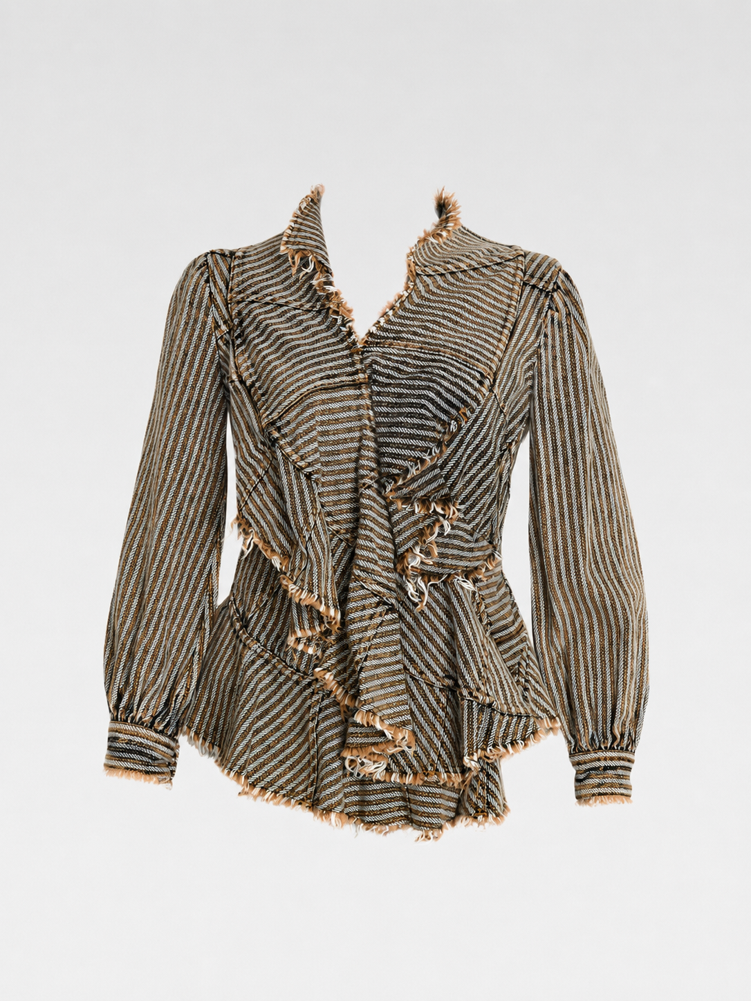Junya Watanabe COMME des GARÇONS AD2001 Deconstructed Frayed Striped Layered Jacket – Size S
