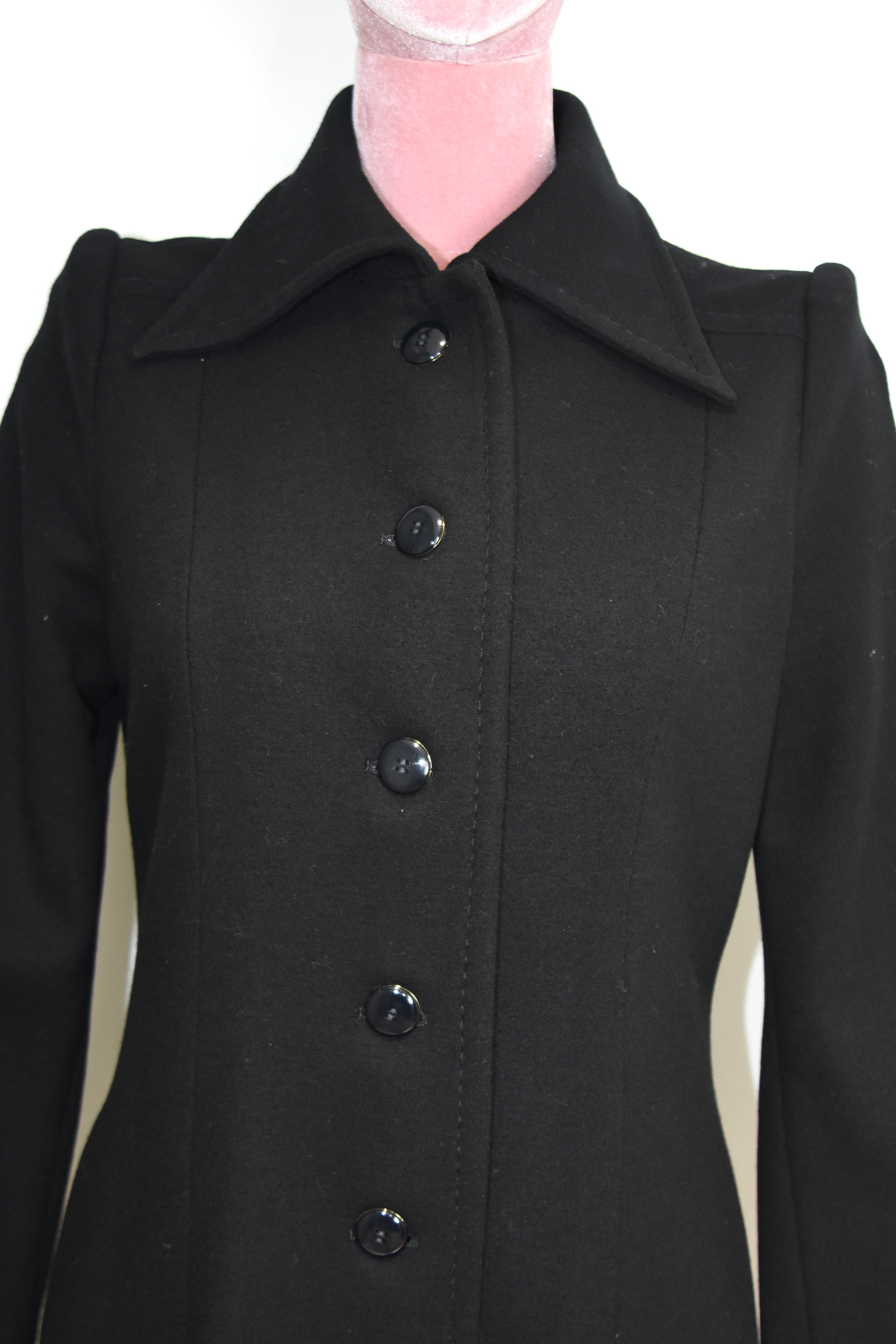 Gianni Versace Couture Vintage Black Wool Coat with Structured Collar & Full Button Front (Rare 90s Archive Piece)